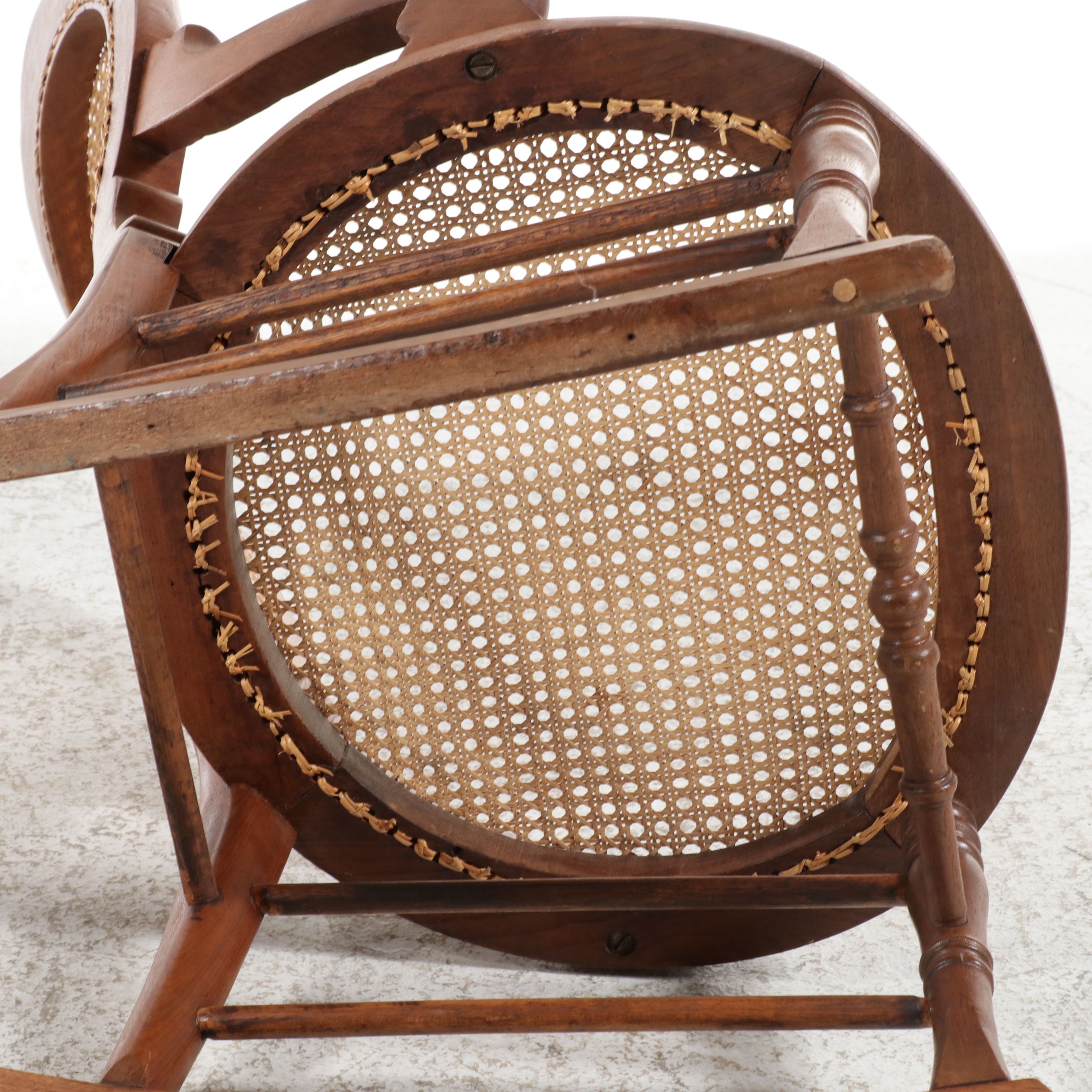 Victorian Walnut Rocking Chair with Caned Seat and Back, Late 19th Century