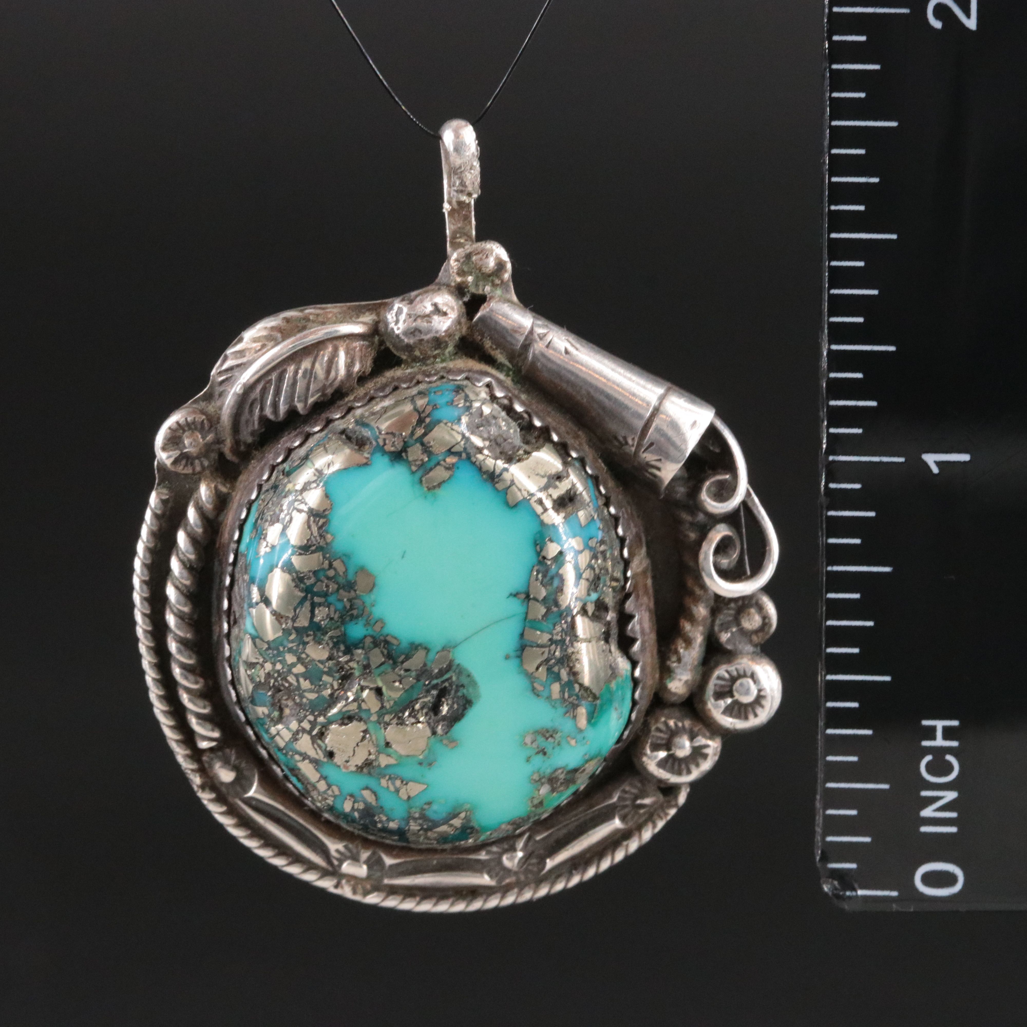 Southwestern Signed Sterling Turquoise Pendant