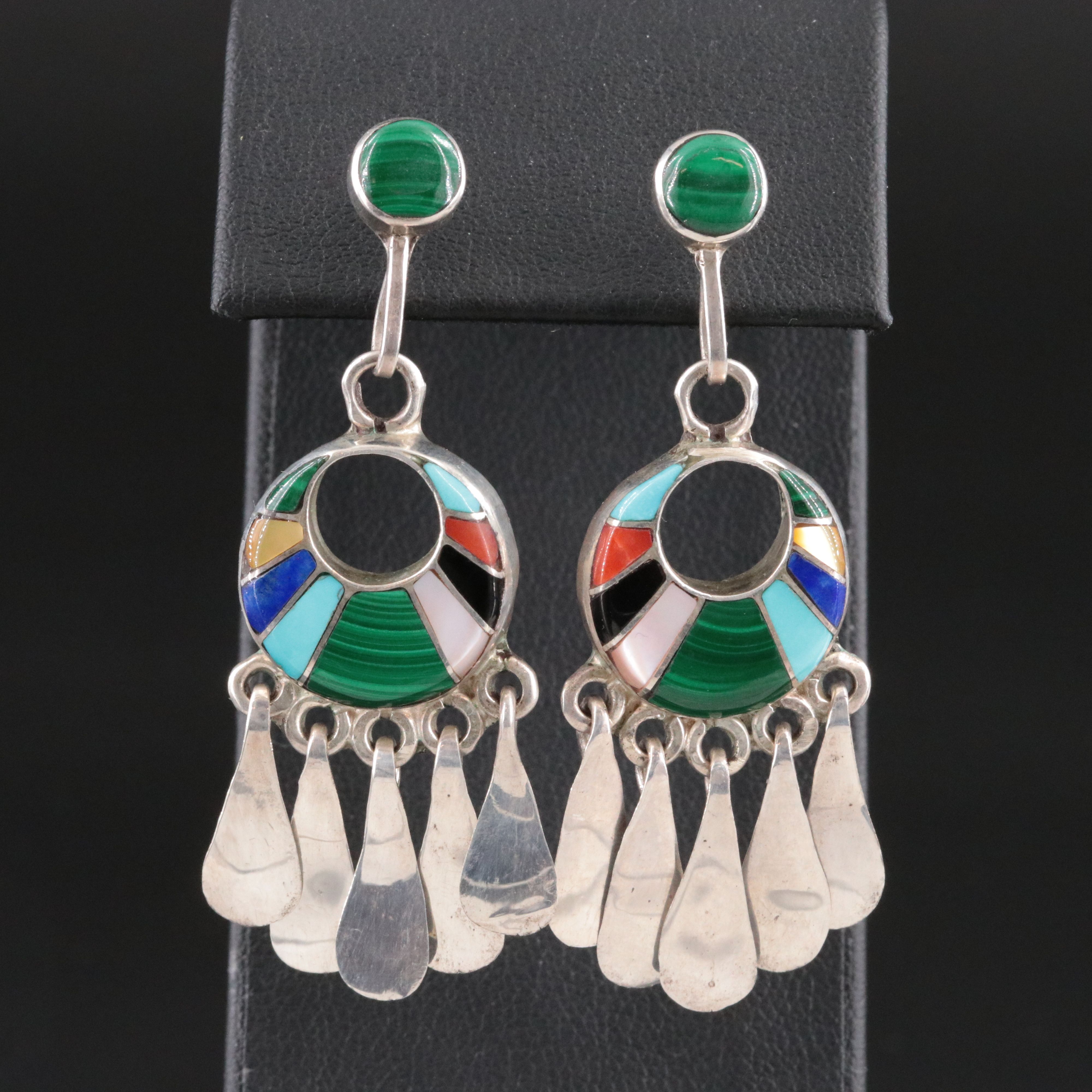 Loretta Maetza Zuni Sterling Inlay Crescent Earrings