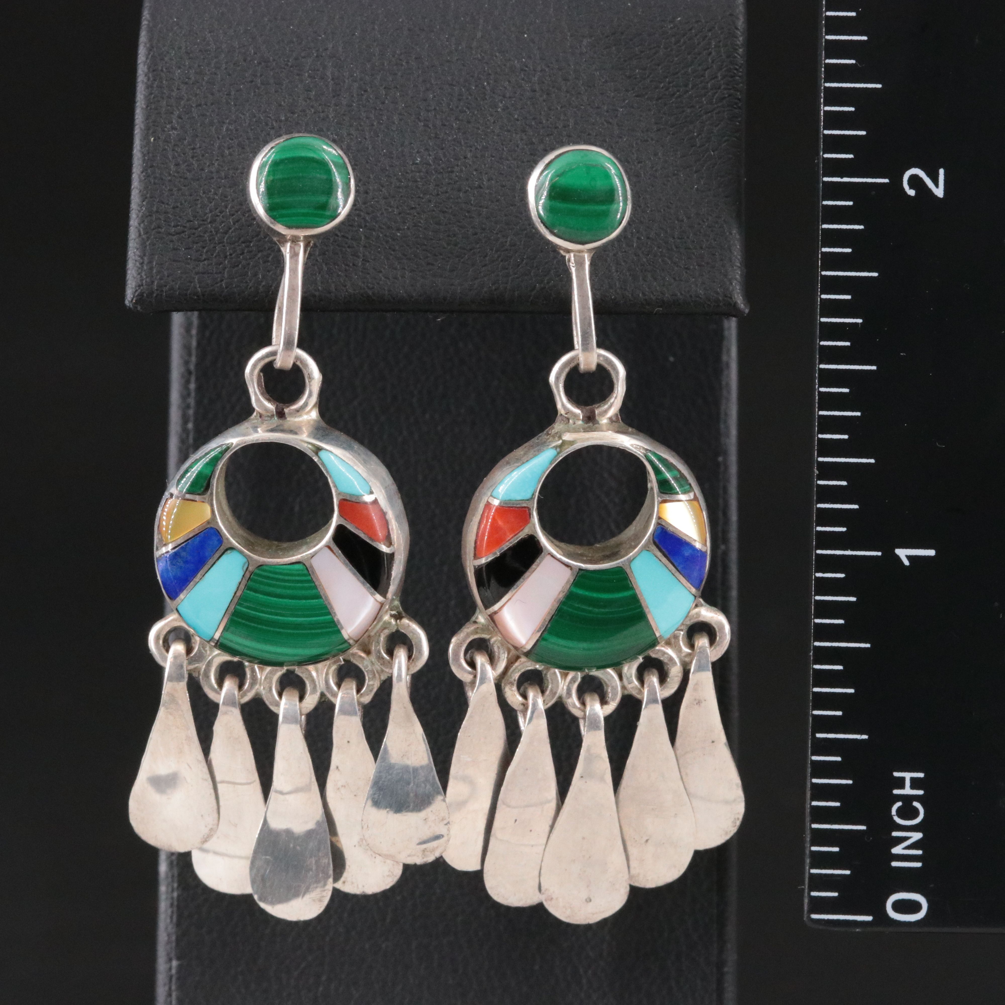 Loretta Maetza Zuni Sterling Inlay Crescent Earrings