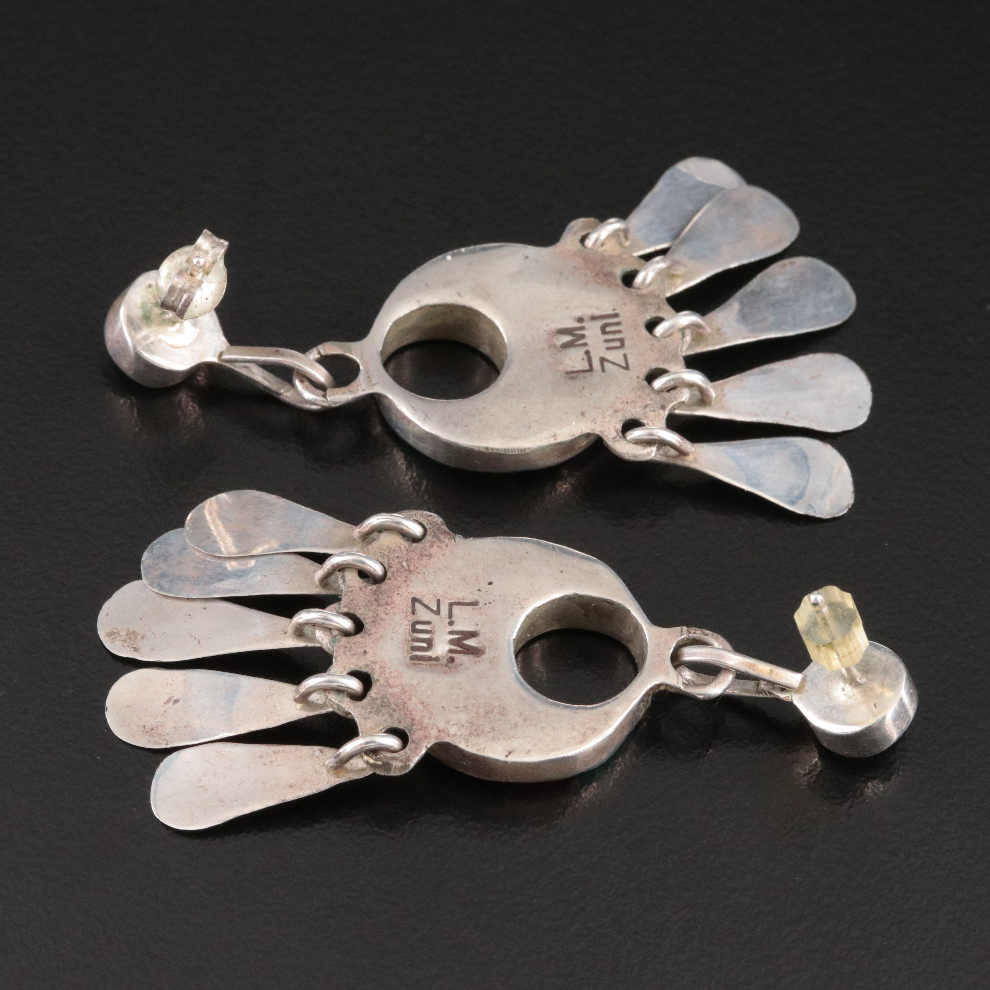 Loretta Maetza Zuni Sterling Inlay Crescent Earrings