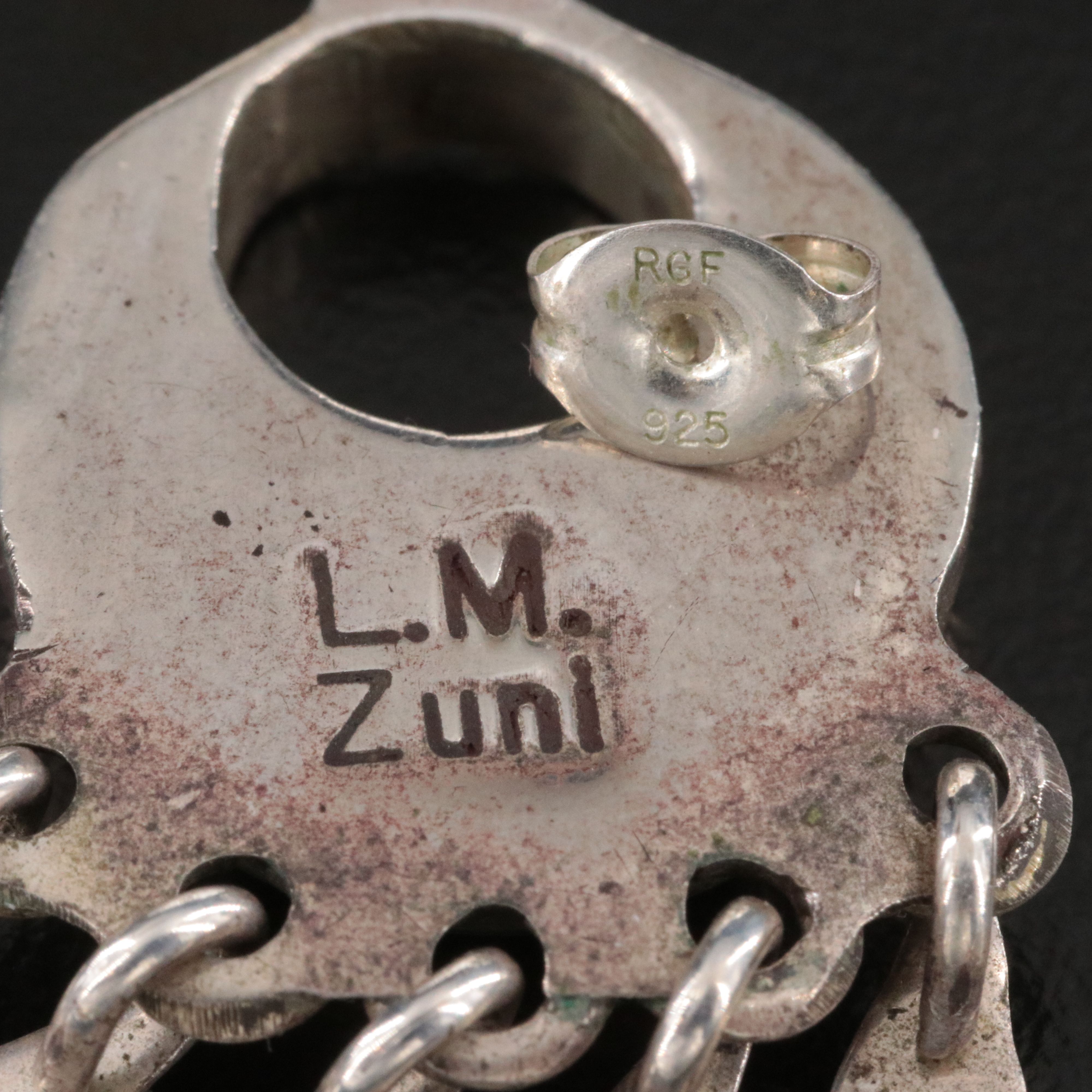 Loretta Maetza Zuni Sterling Inlay Crescent Earrings