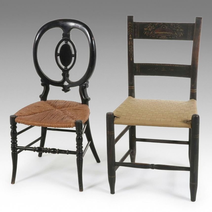 Hitchcock Style Stenciled-Decorated "Fancy" and Victorian Oval-Back Side Chairs