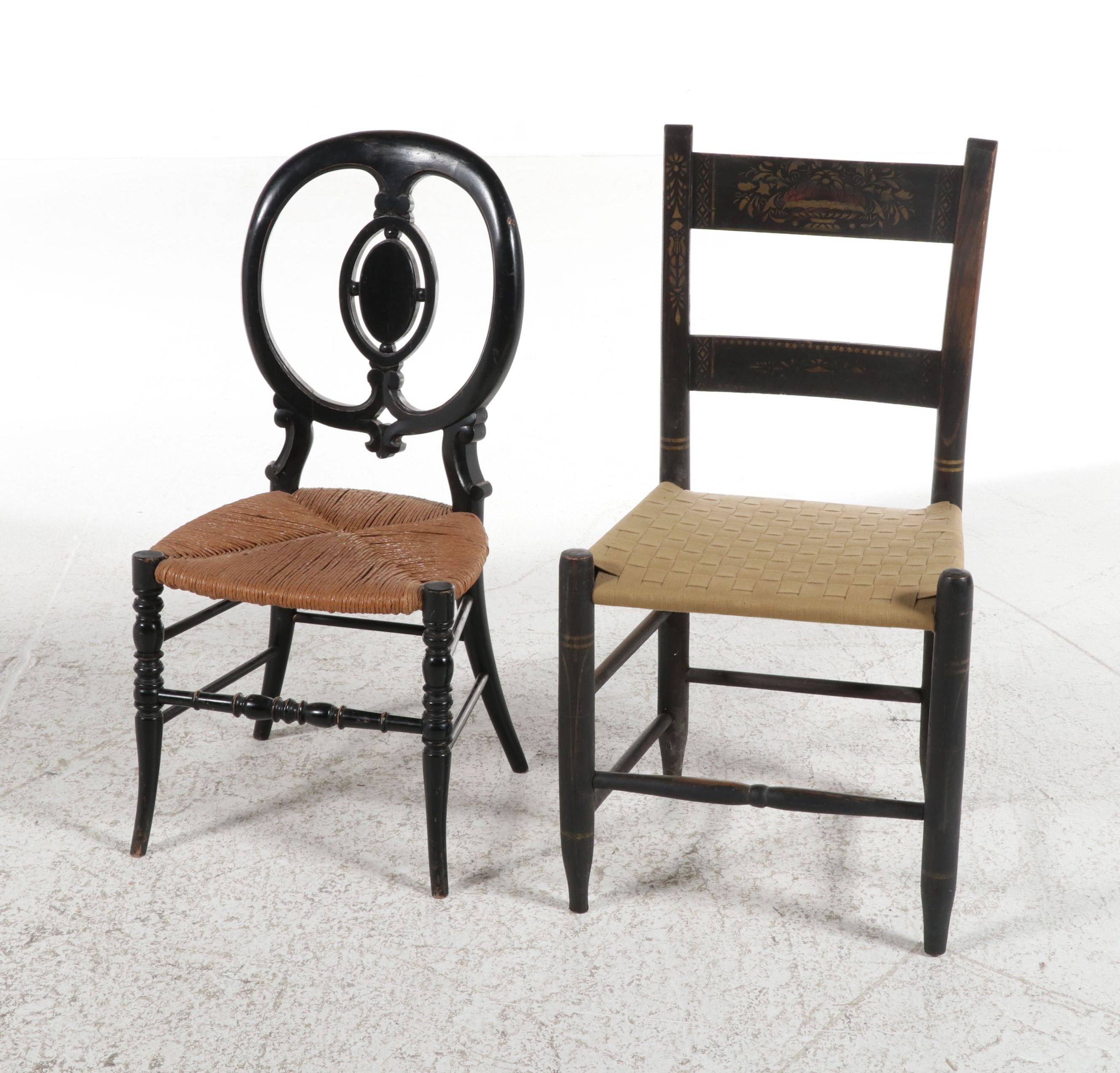 Hitchcock Style Stenciled-Decorated "Fancy" and Victorian Oval-Back Side Chairs