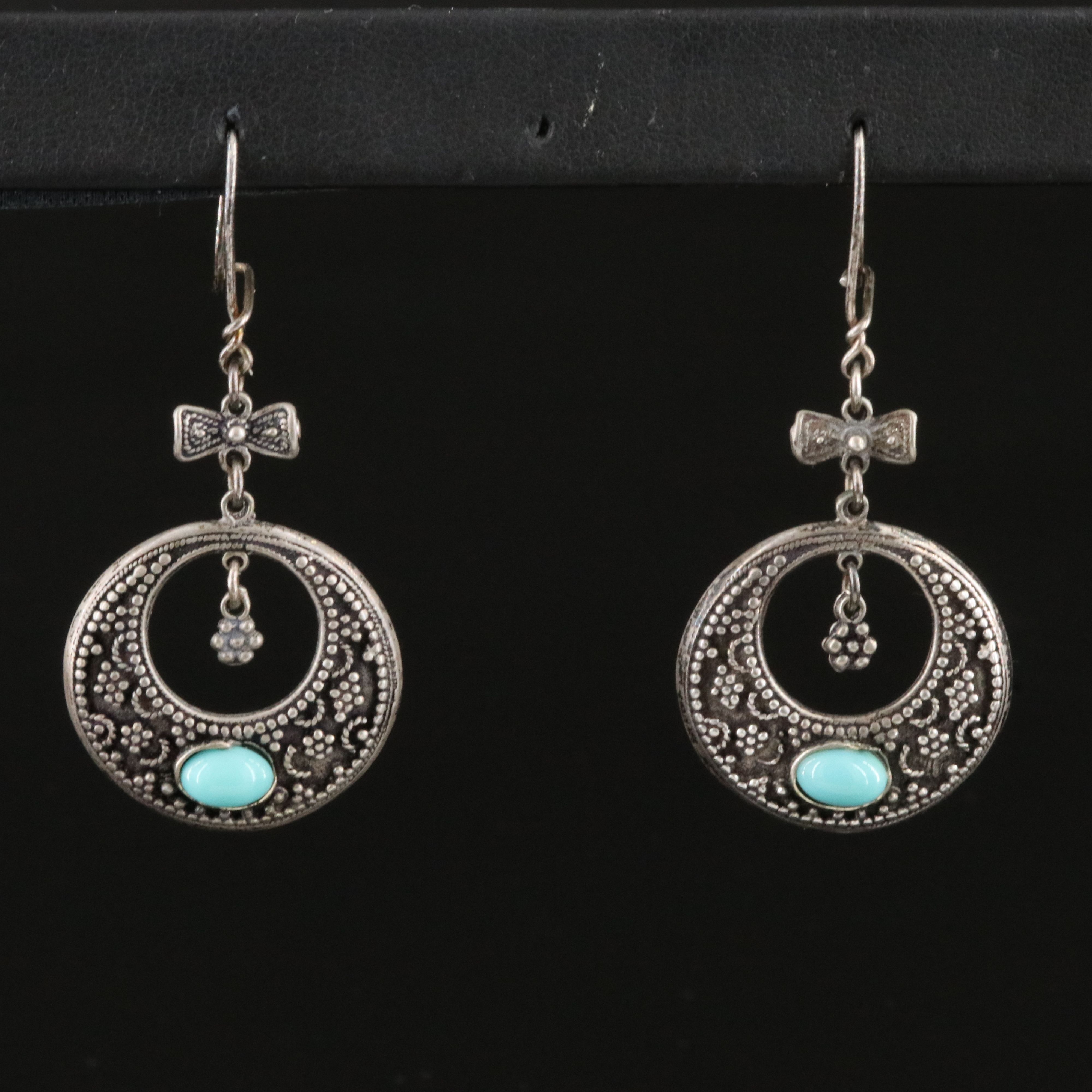 Sterling Turquoise Earrings with Granulated Detail