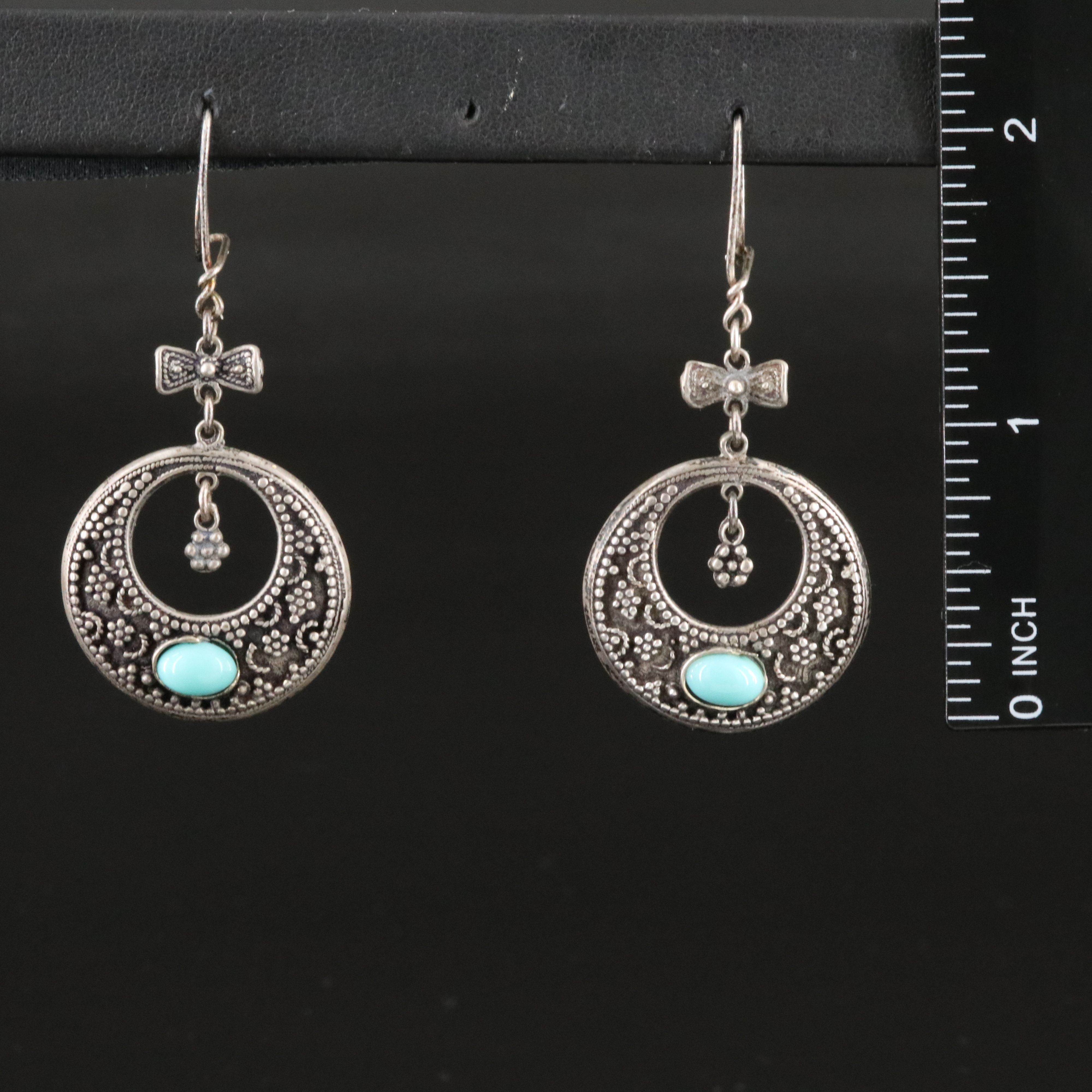 Sterling Turquoise Earrings with Granulated Detail