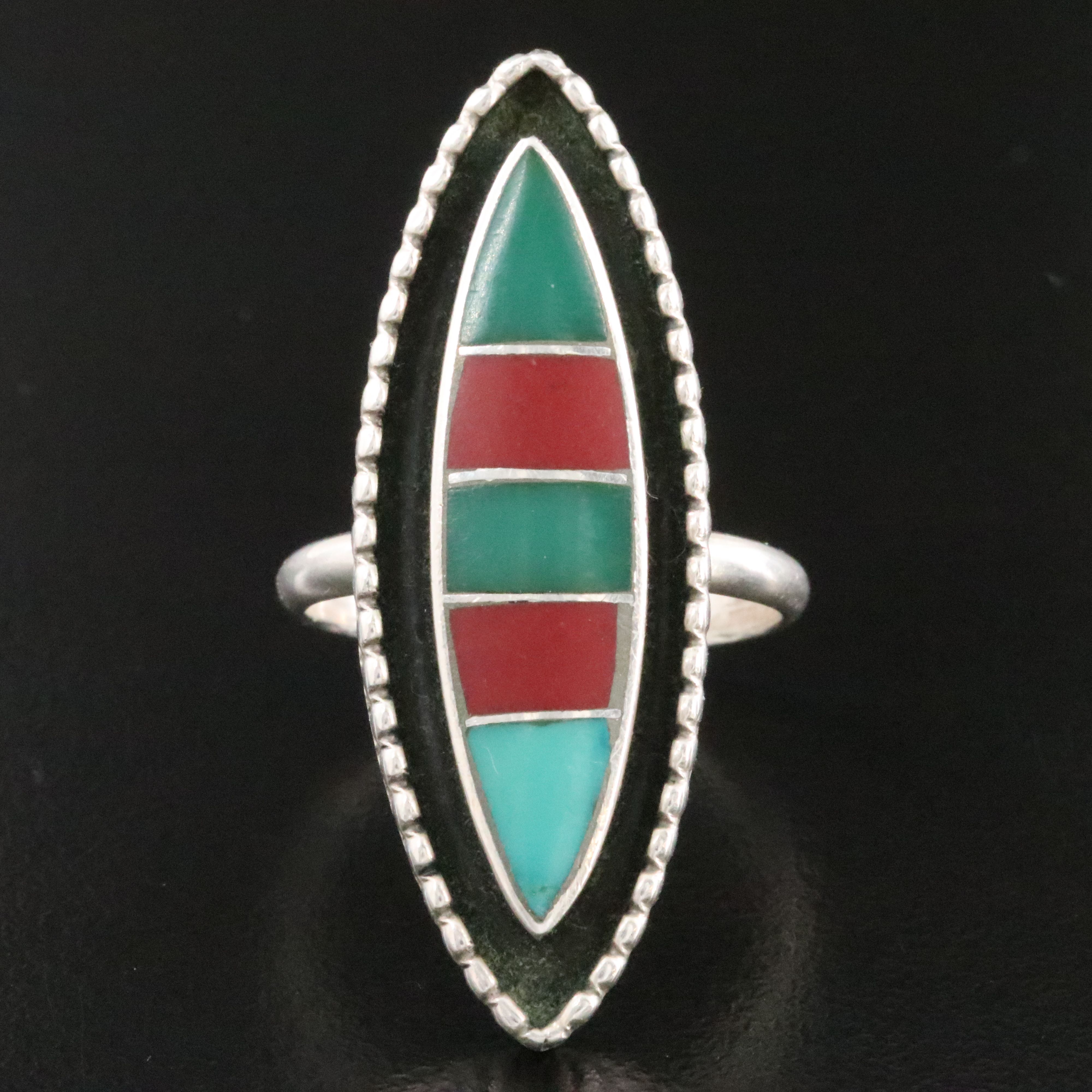 Lloyd & Jennie Salvador Zuni Sterling Inlay Pointer Ring