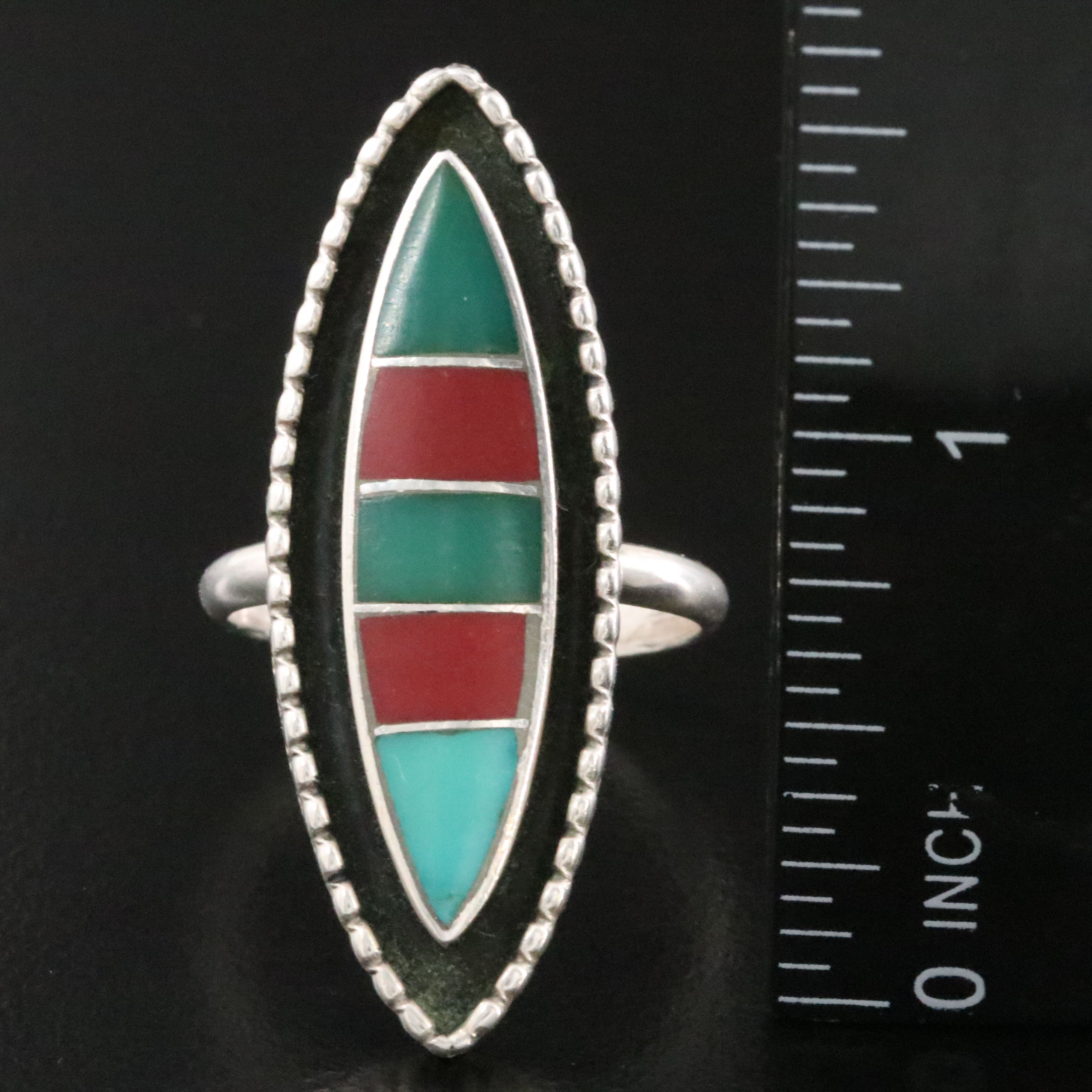 Lloyd & Jennie Salvador Zuni Sterling Inlay Pointer Ring