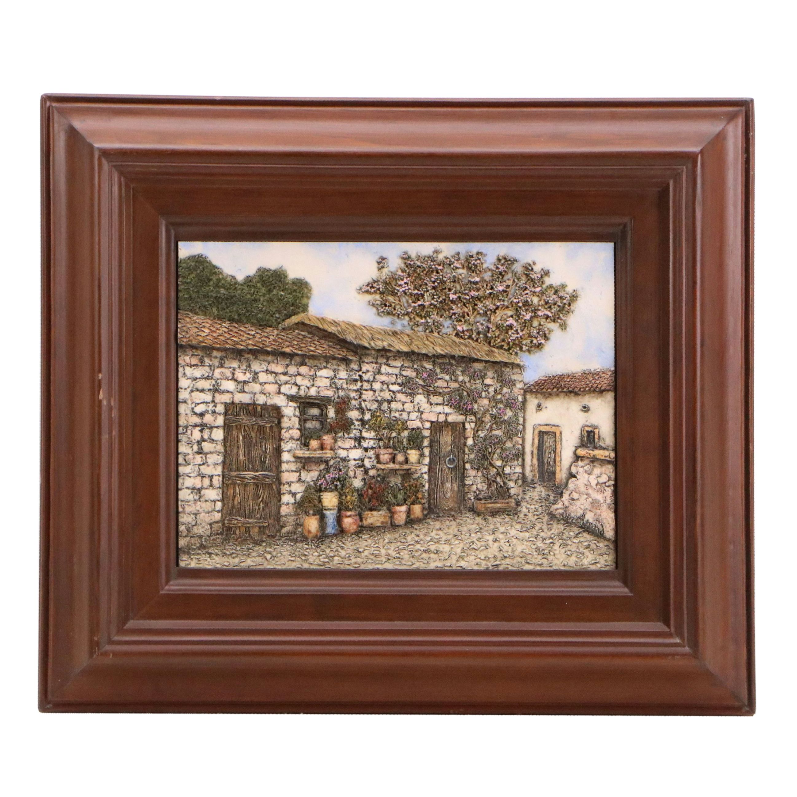 Sculpted Resin Engravings of Quaint European Towns, Late 20th Century