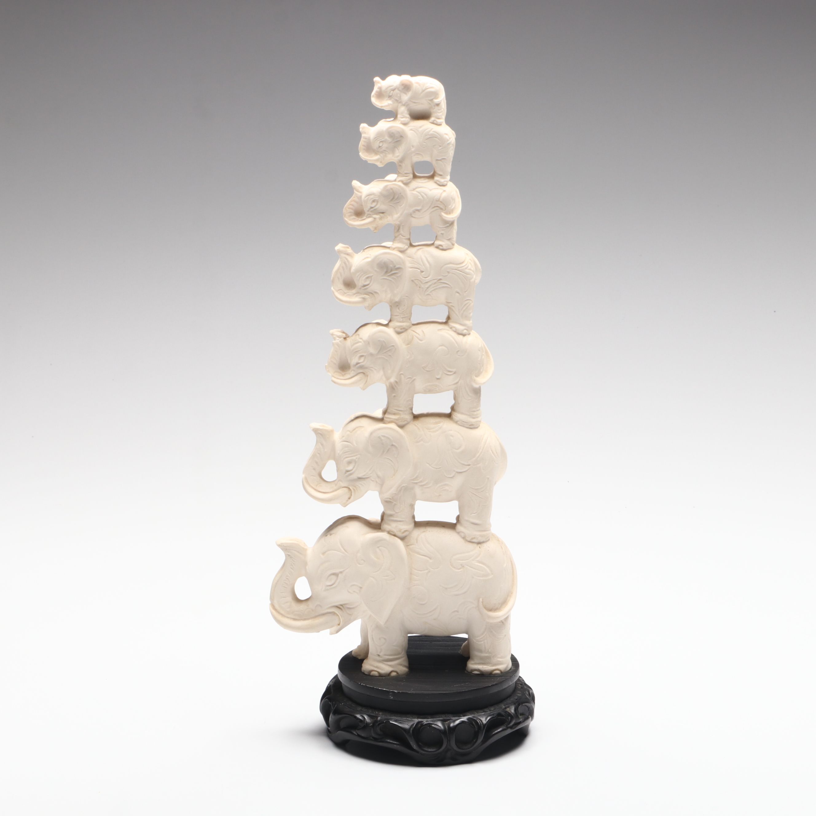 Lucky Seven Stacked Good Luck Elephants Resin Statue with Attached Base