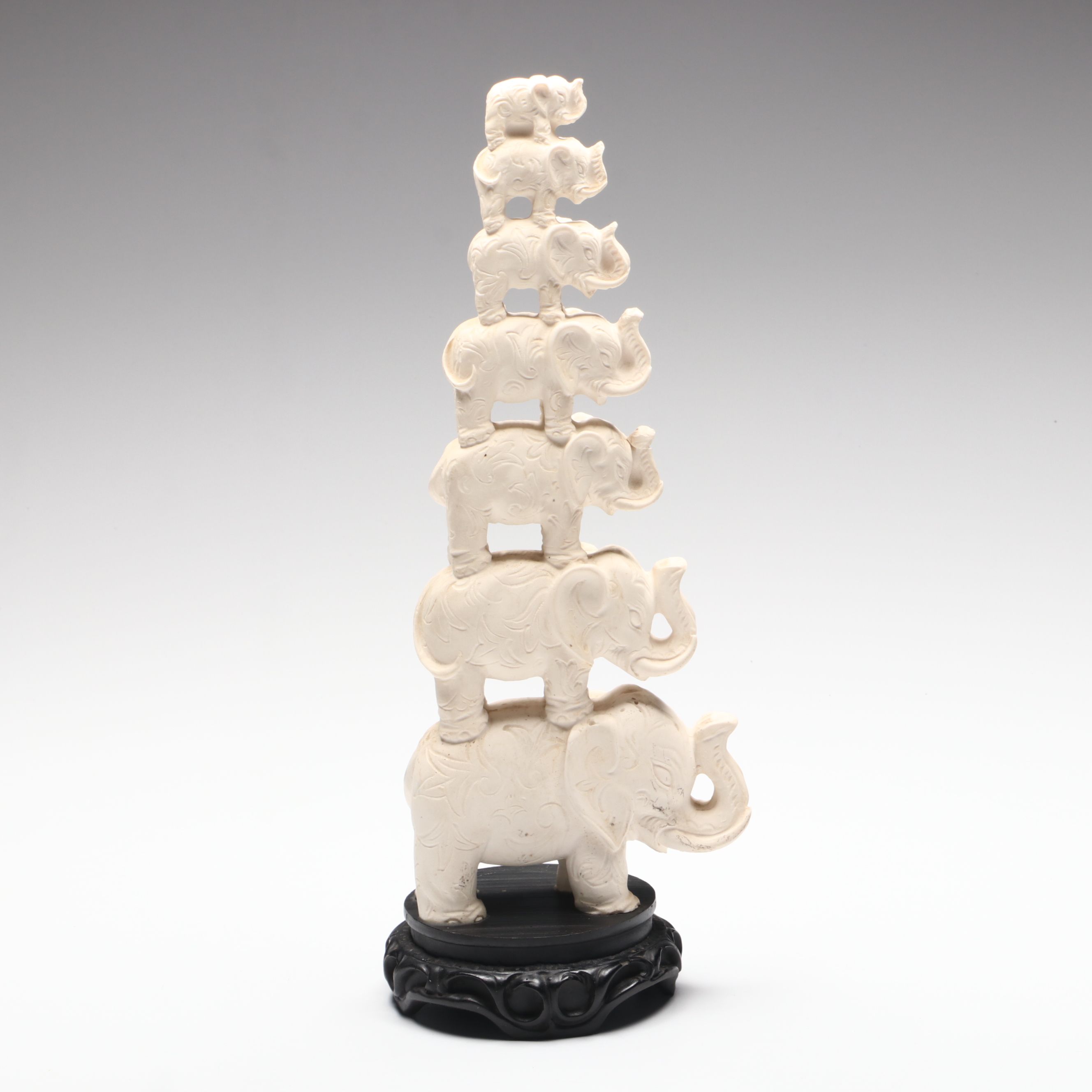 Lucky Seven Stacked Good Luck Elephants Resin Statue with Attached Base
