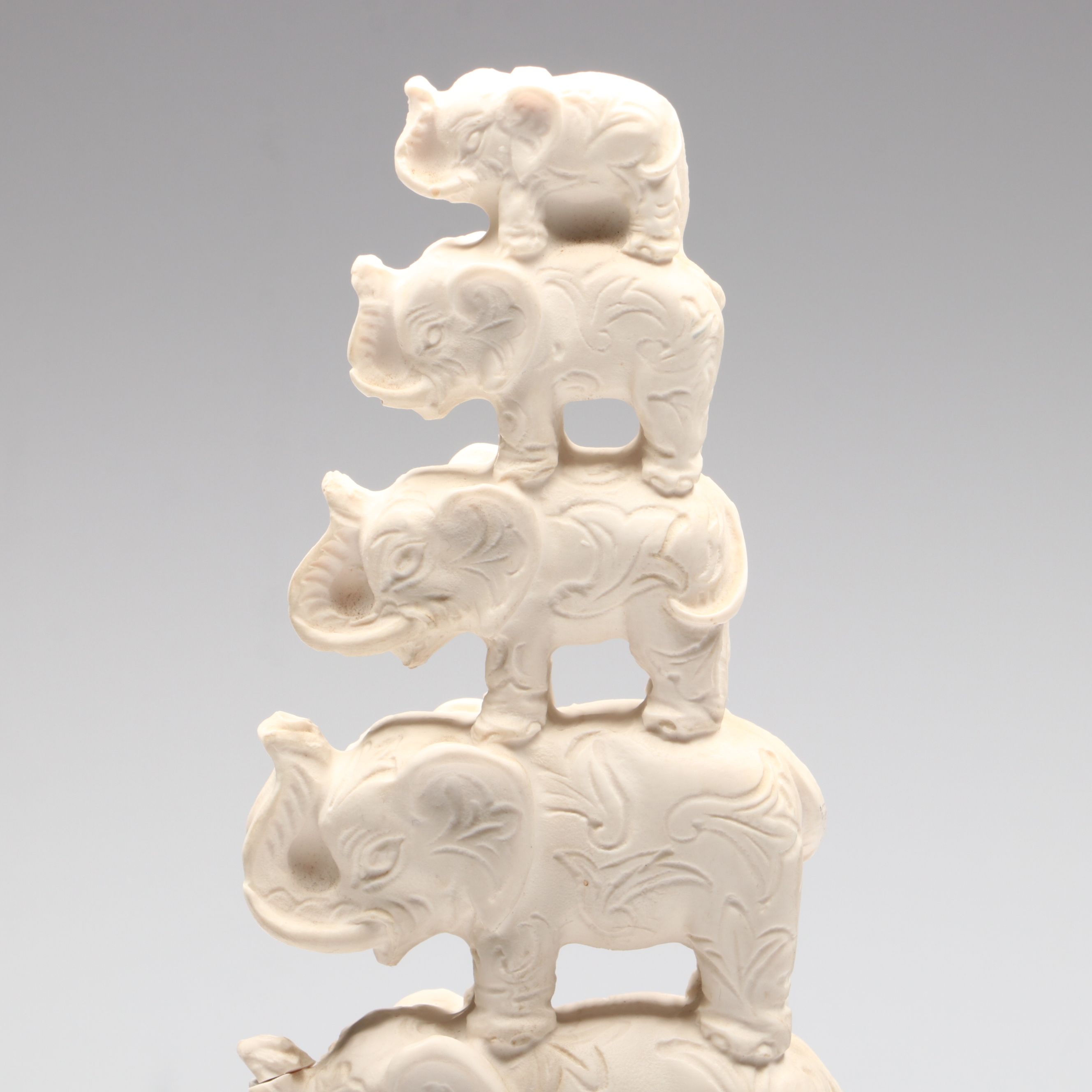 Lucky Seven Stacked Good Luck Elephants Resin Statue with Attached Base