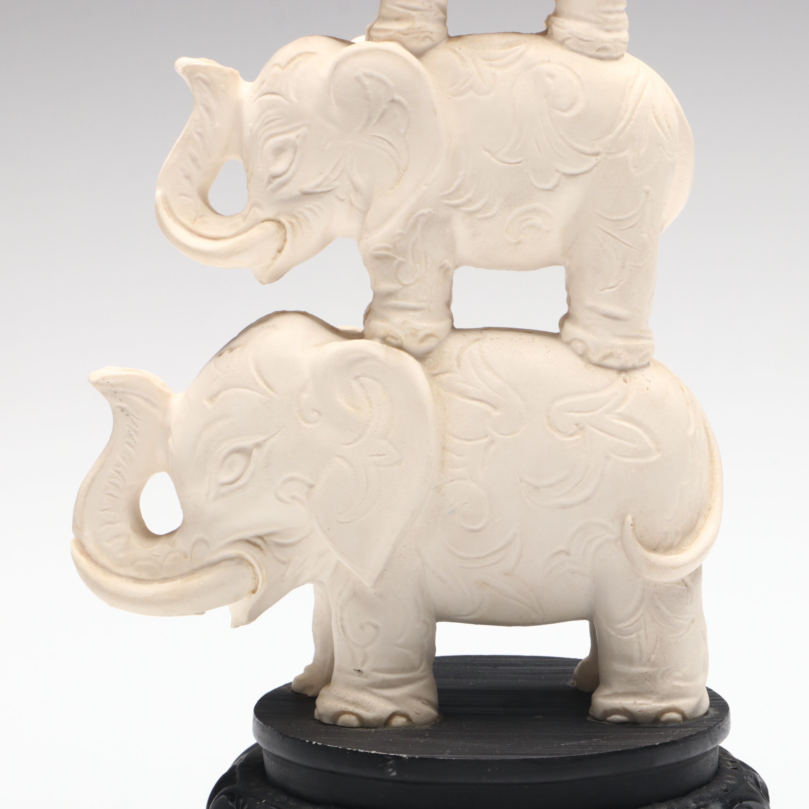 Lucky Seven Stacked Good Luck Elephants Resin Statue with Attached Base