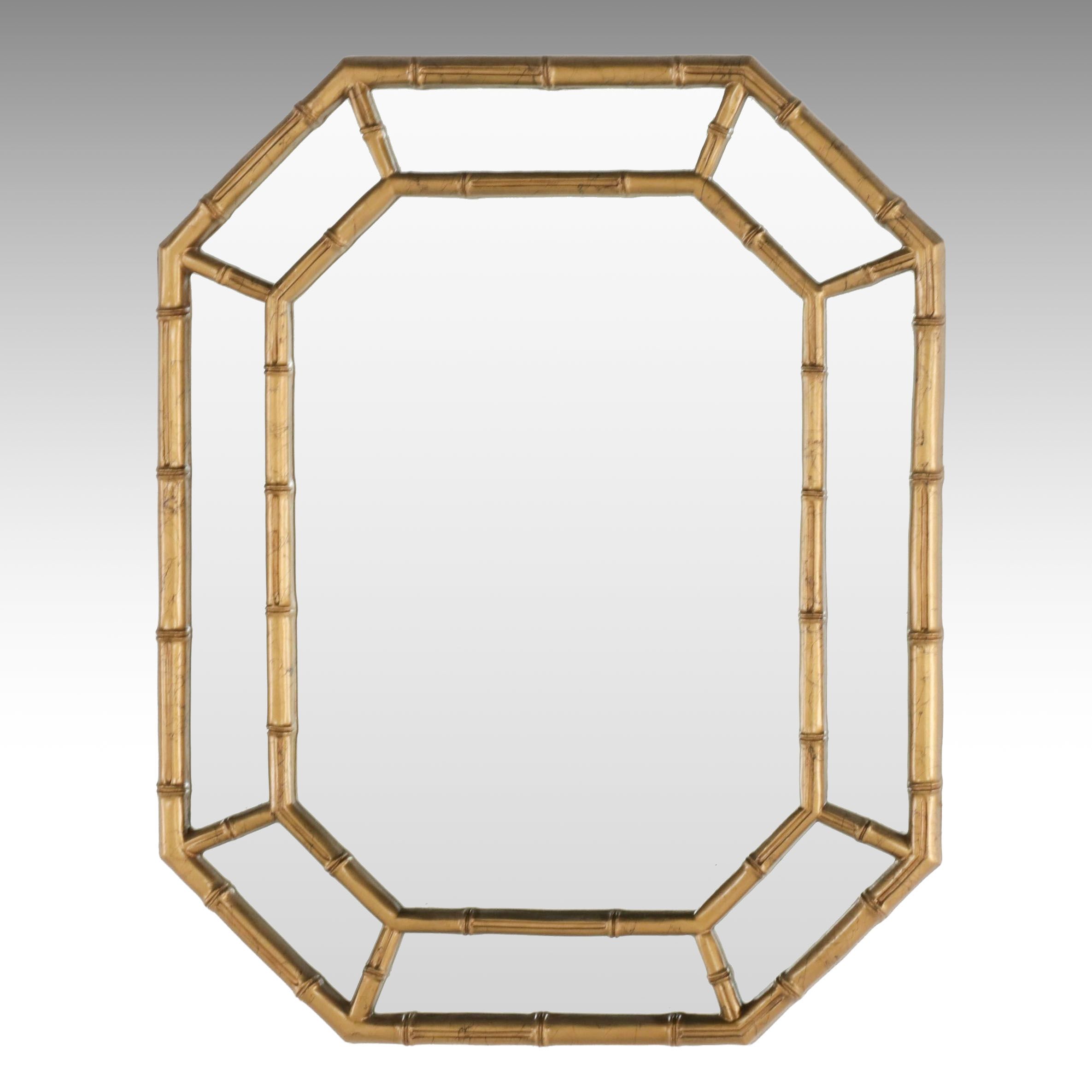 Gilded Faux Bamboo Turned Wall Mirror, Mid-20th Century