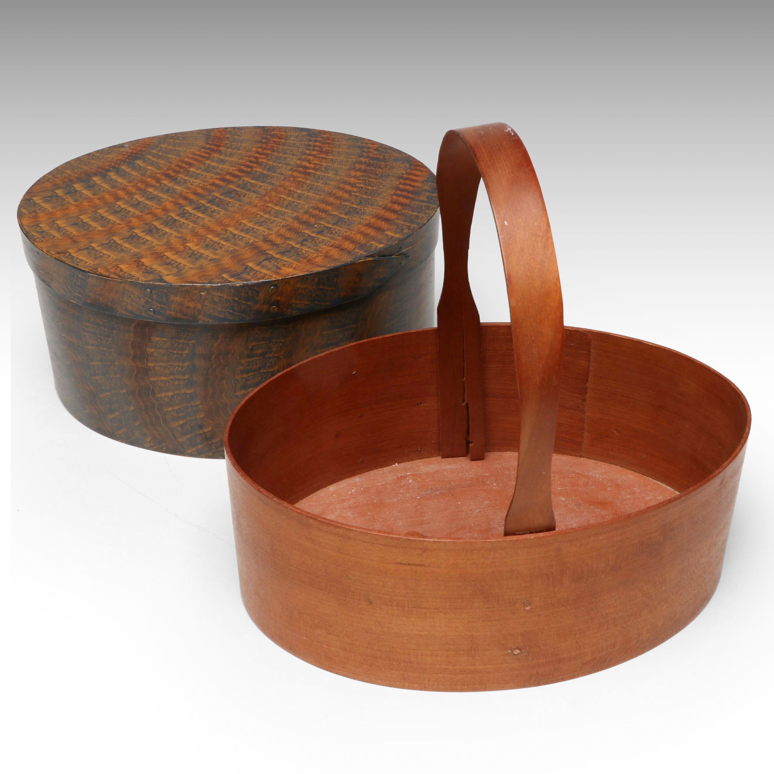 Orleans Carpenters Bentwood Basket with Other Shaker Style Painted Bentwood Box