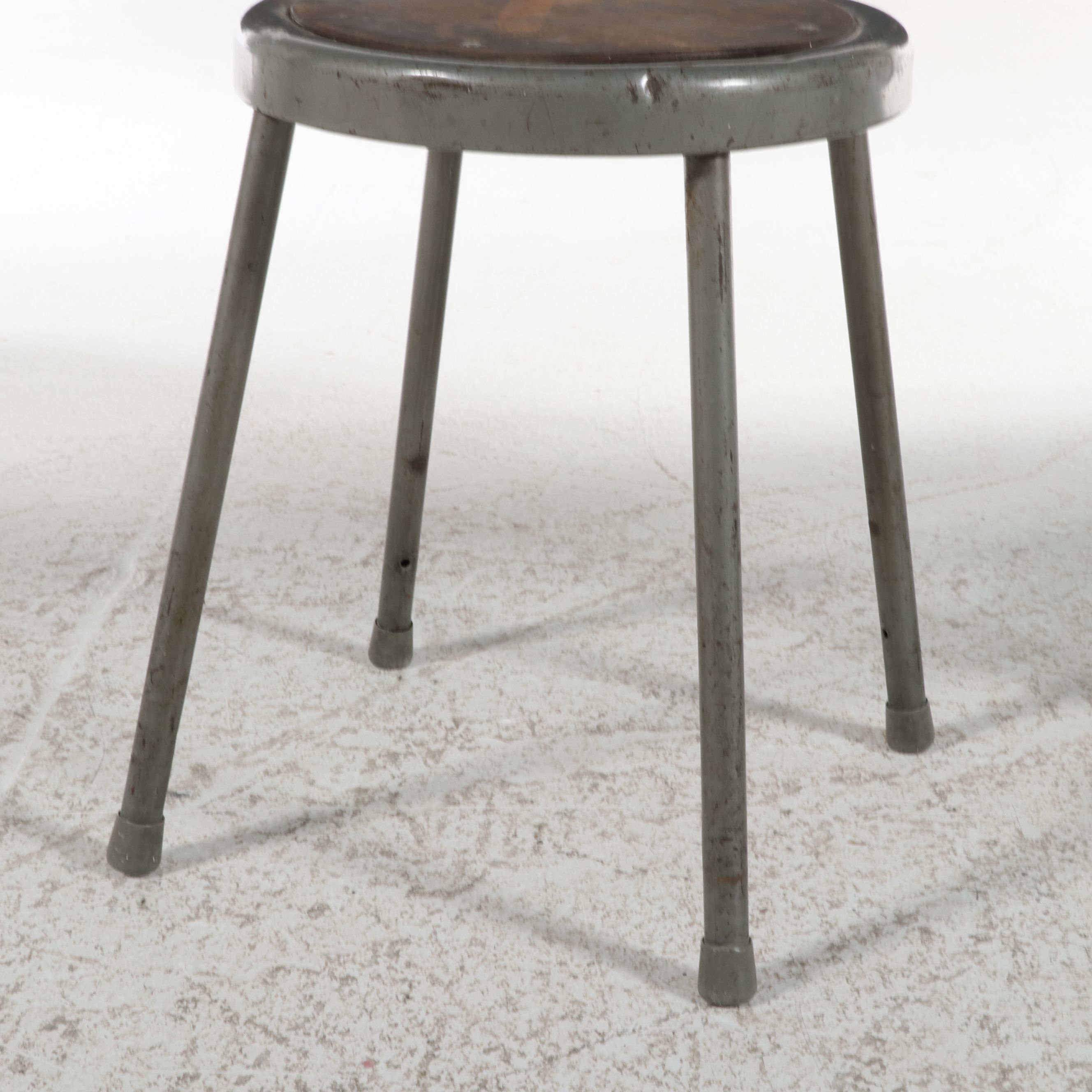 Two Industrial Metal Workshop Stools, Mid-20th Century