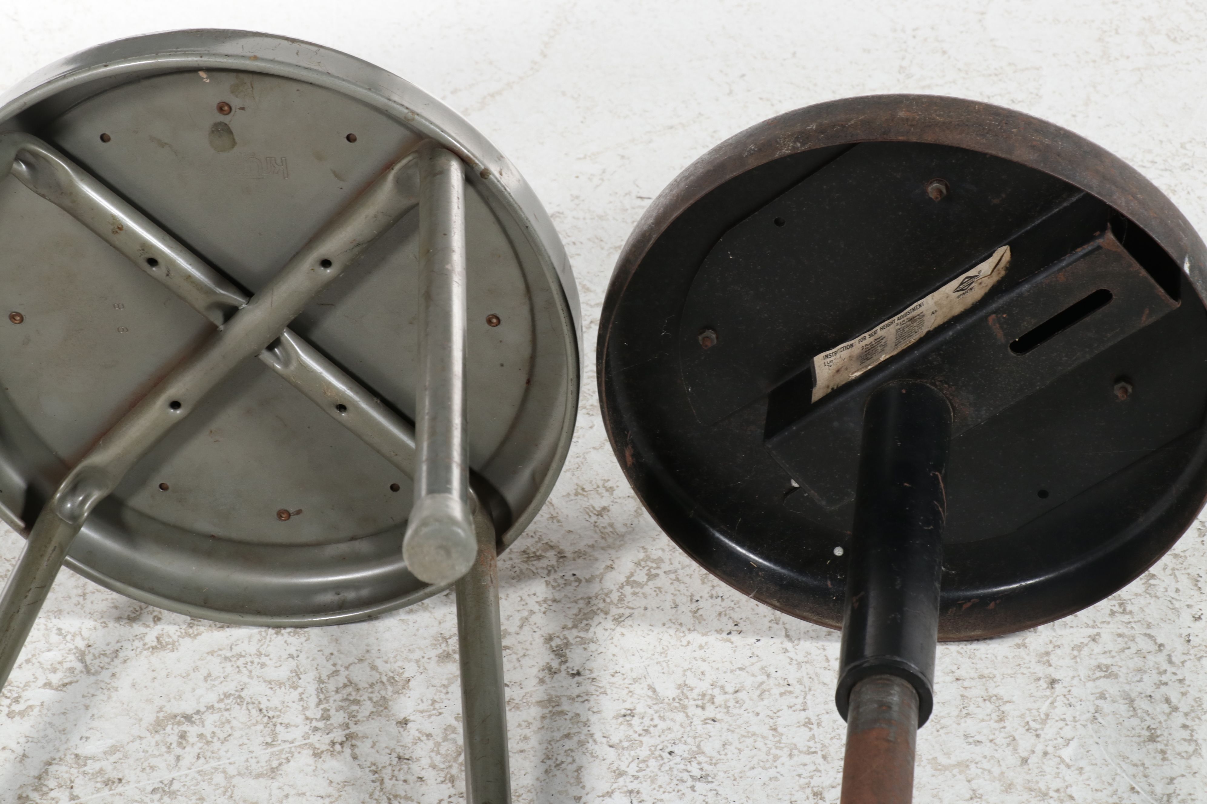 Two Industrial Metal Workshop Stools, Mid-20th Century