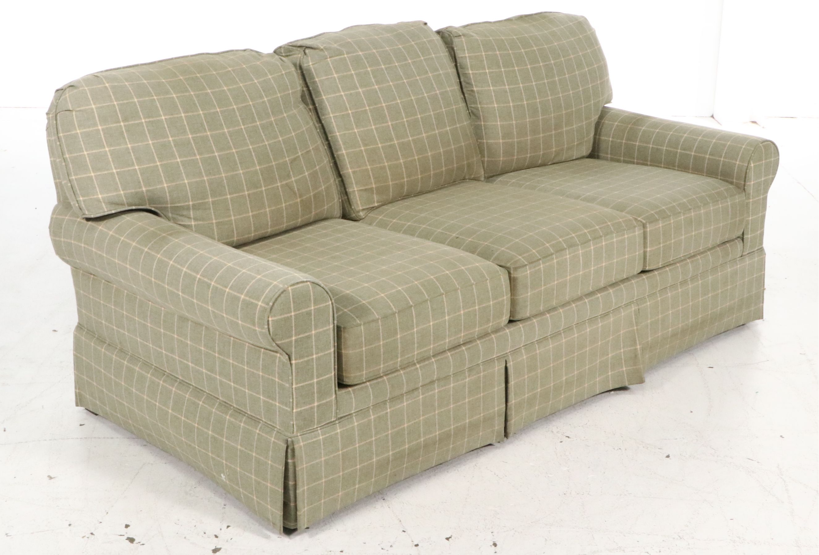 Berne Furniture Custom Built Three-Cushion Skirted Sofa, Late 20th Century