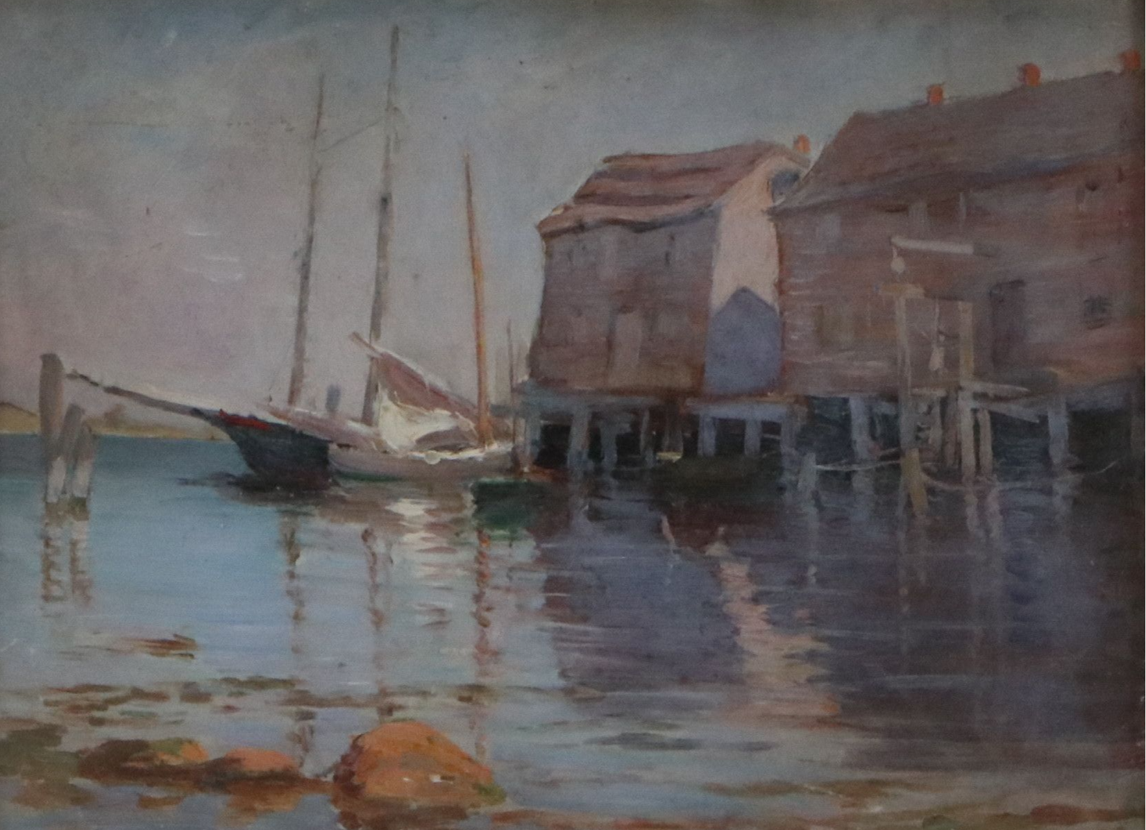 Sophie Norton Schuyler Dey Oil Painting of Wharf, Circa 1900