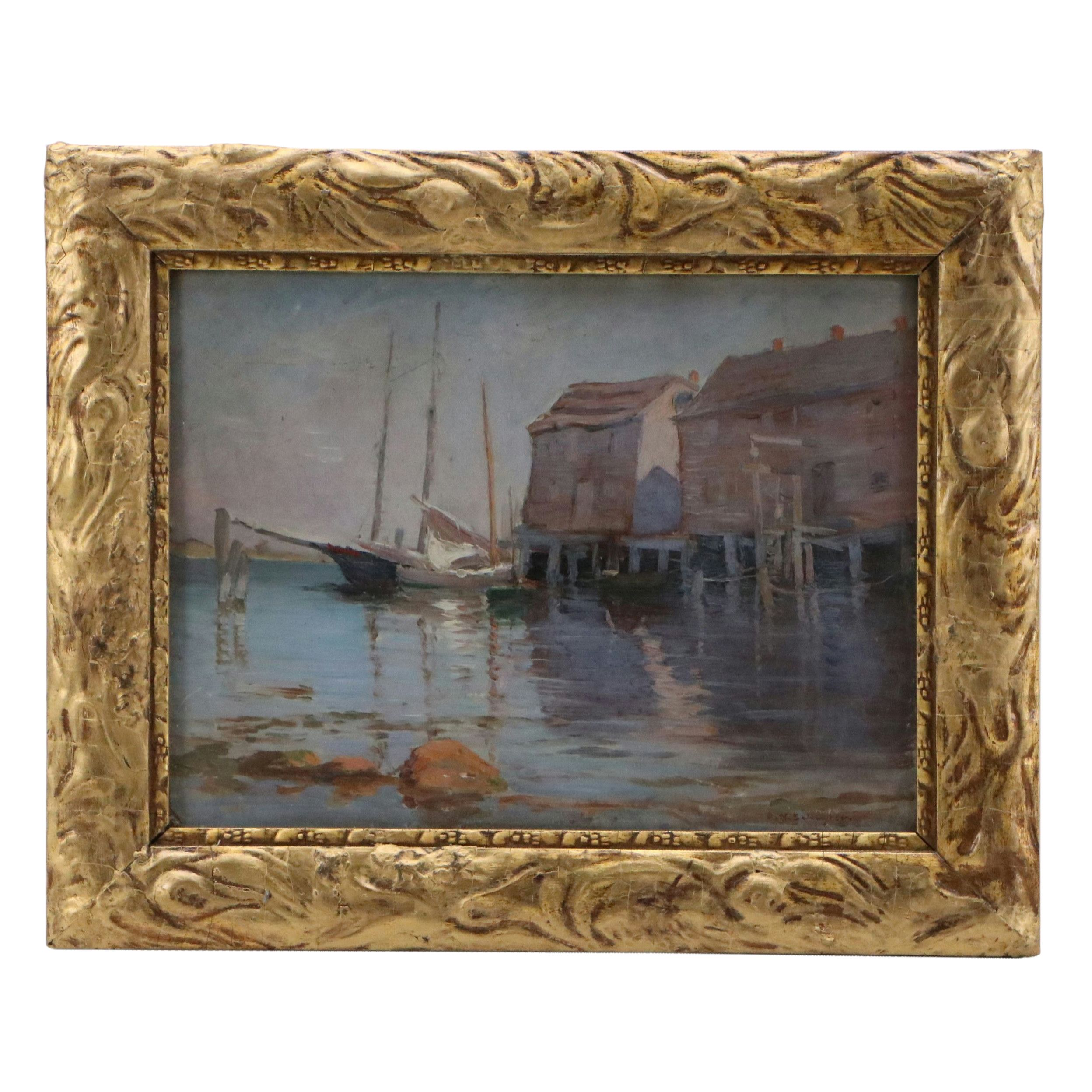 Sophie Norton Schuyler Dey Oil Painting of Wharf, Circa 1900