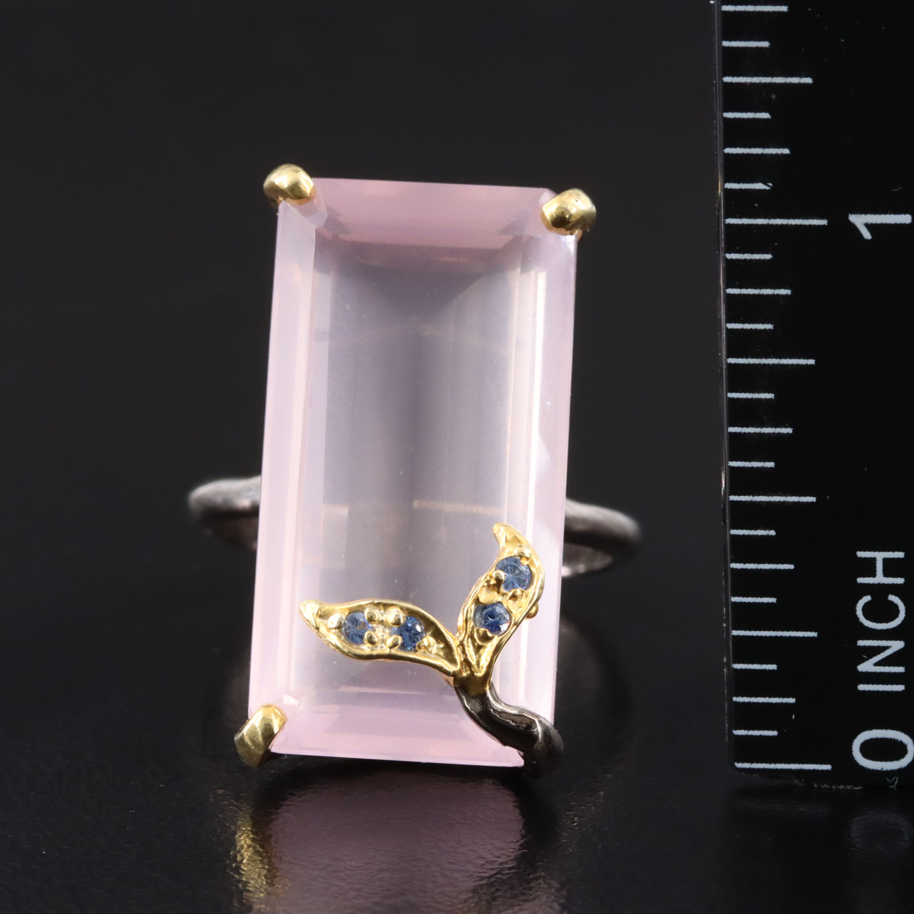 Sterling Rose Quartz and Sapphire Ring