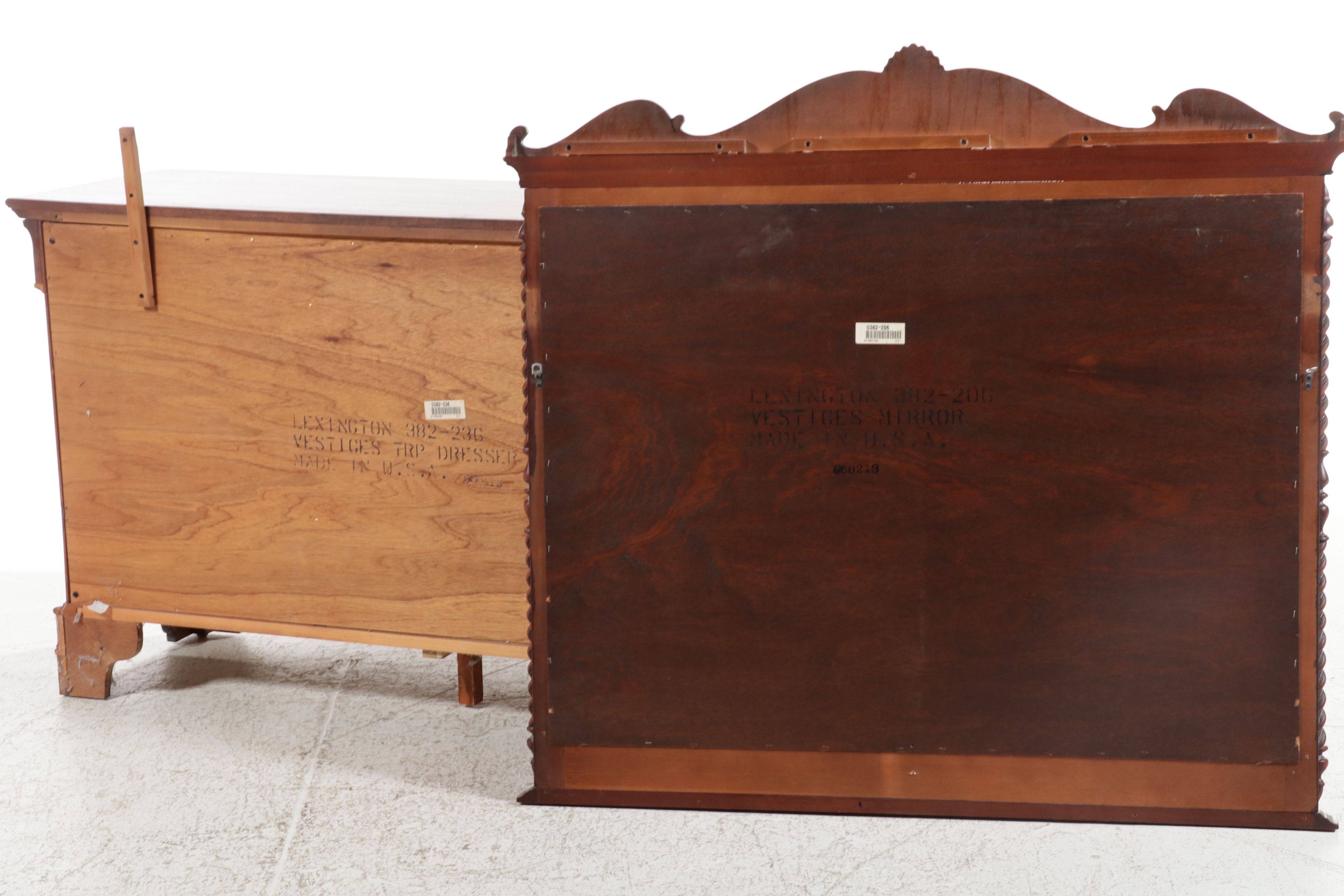 Lexington Furniture "Vestiges" Triple Dresser and Mirror, Late 20th Century