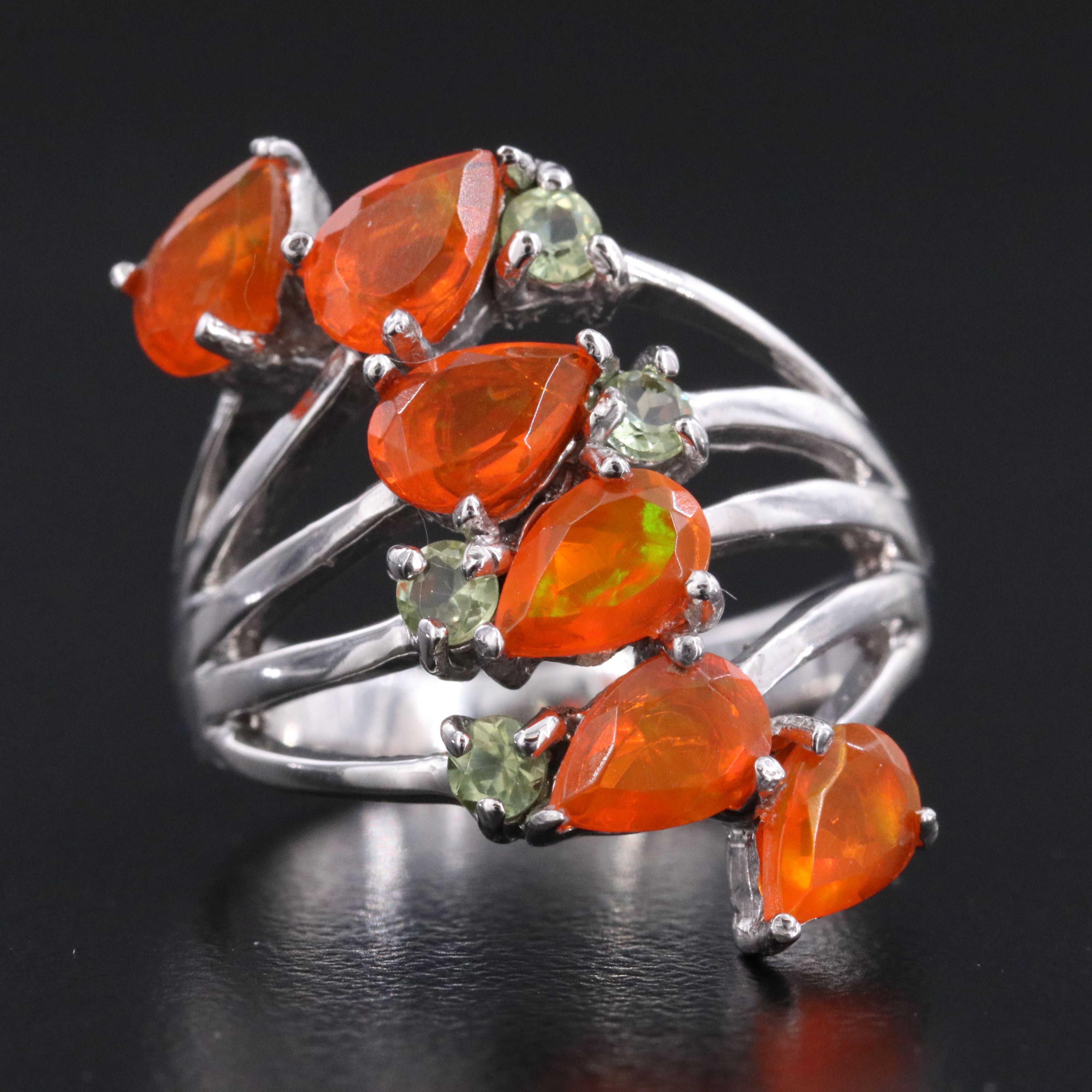 Sterling Opal and Peridot Ring