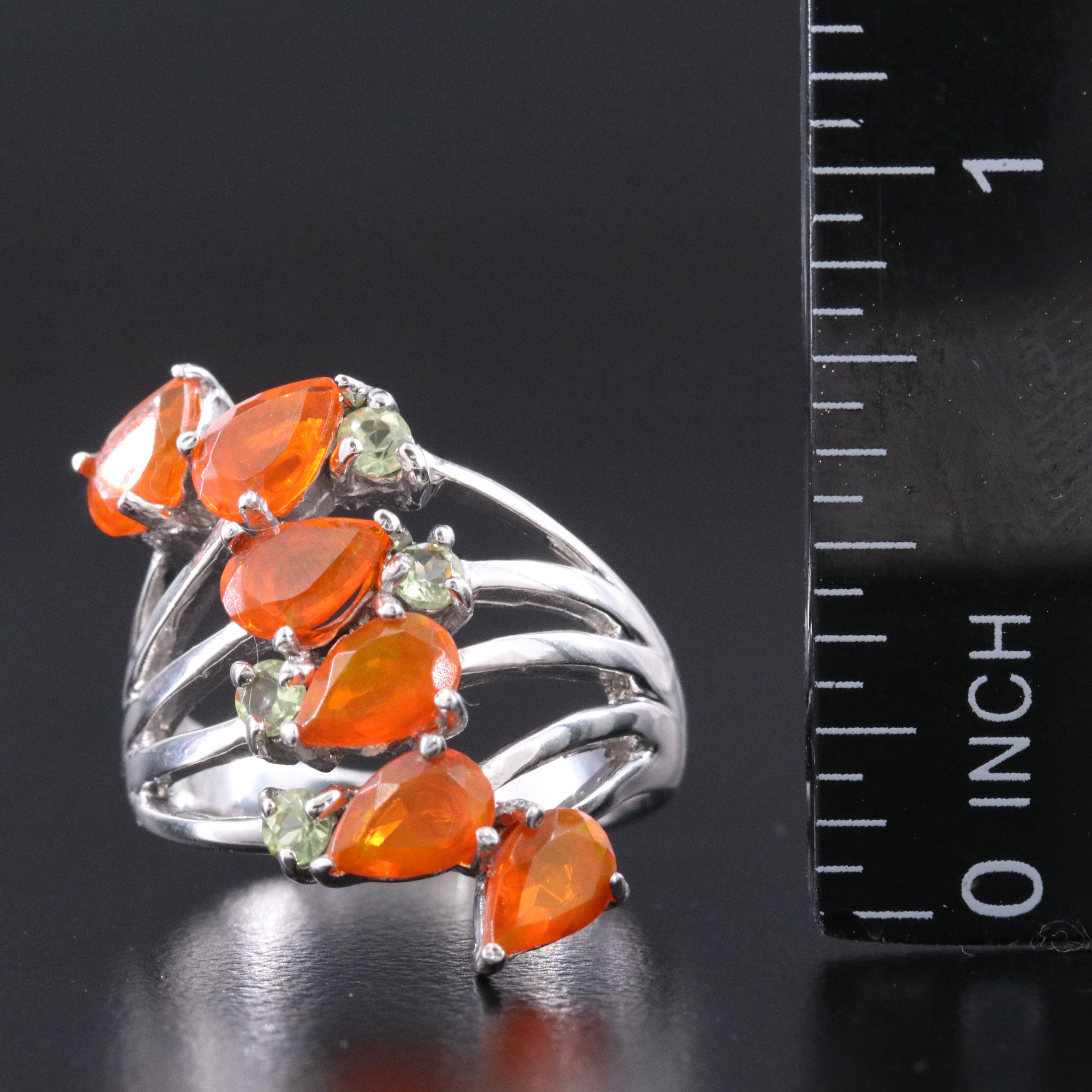 Sterling Opal and Peridot Ring