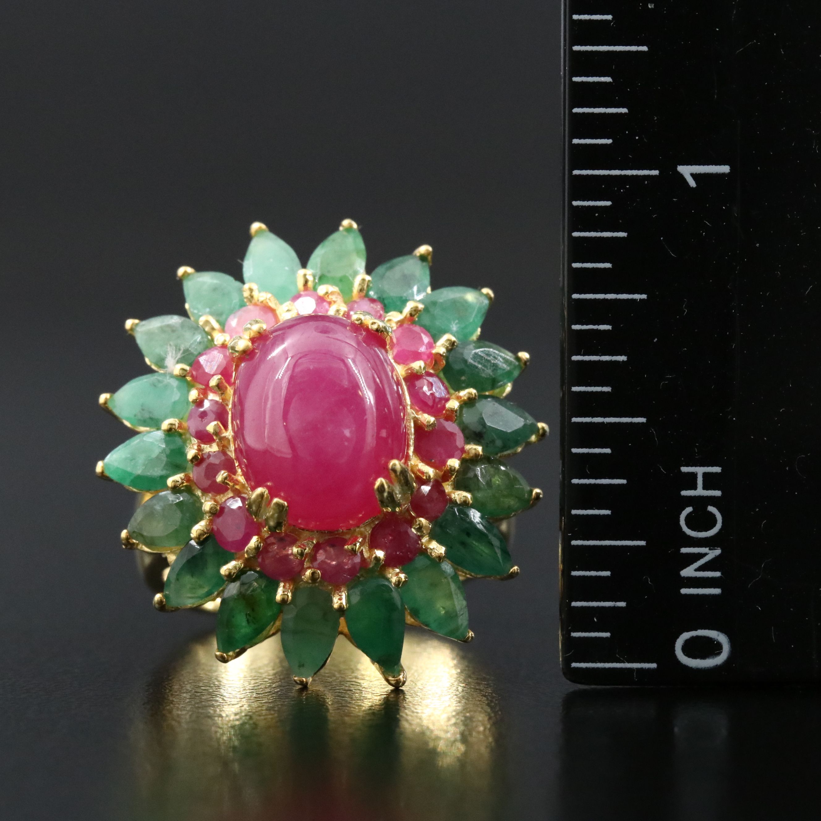 Sterling Ruby and Emerald Ring