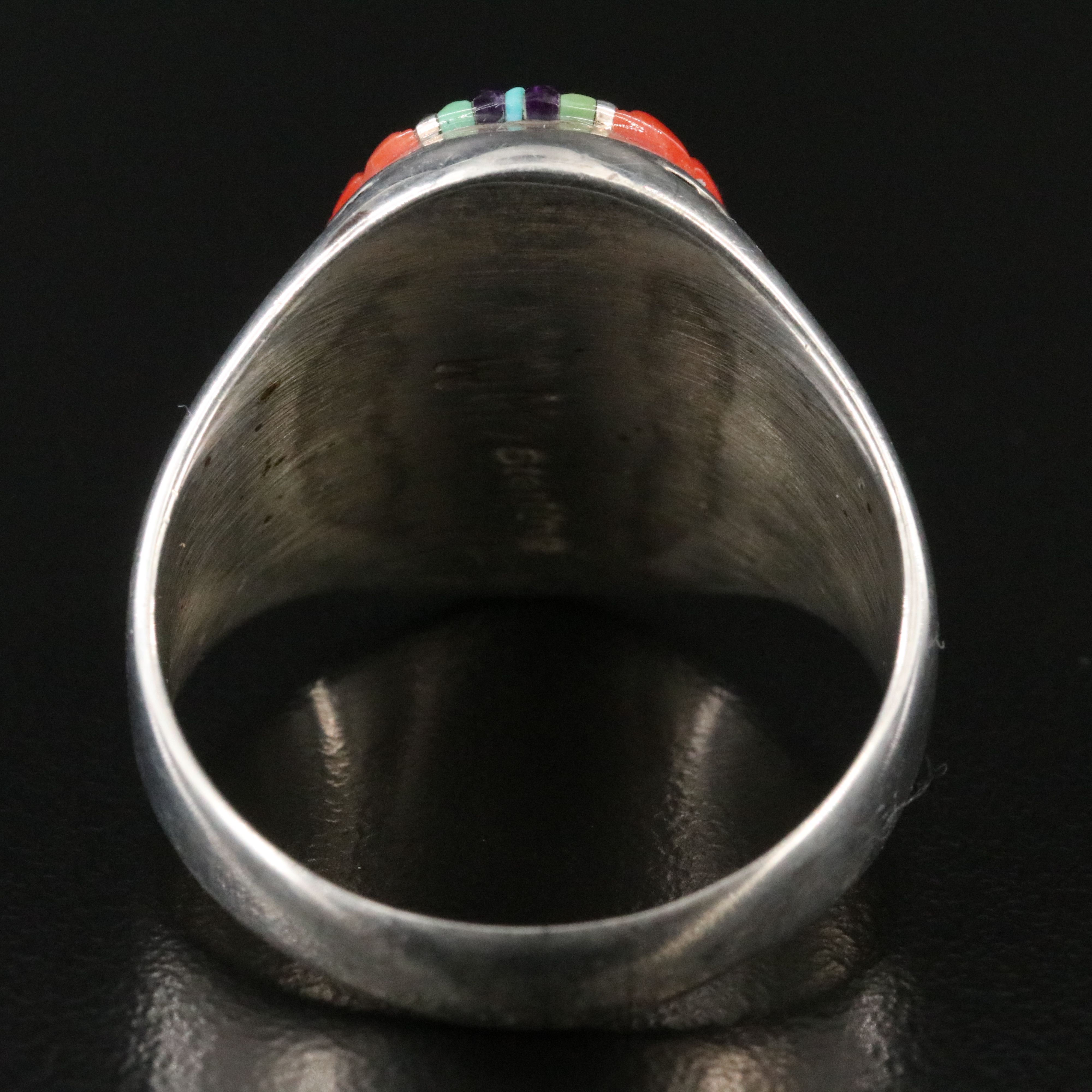 Navajo Wilbert Manning Sterling Lapis Lazuli, Coral, Mother of Pearl Inlay Ring