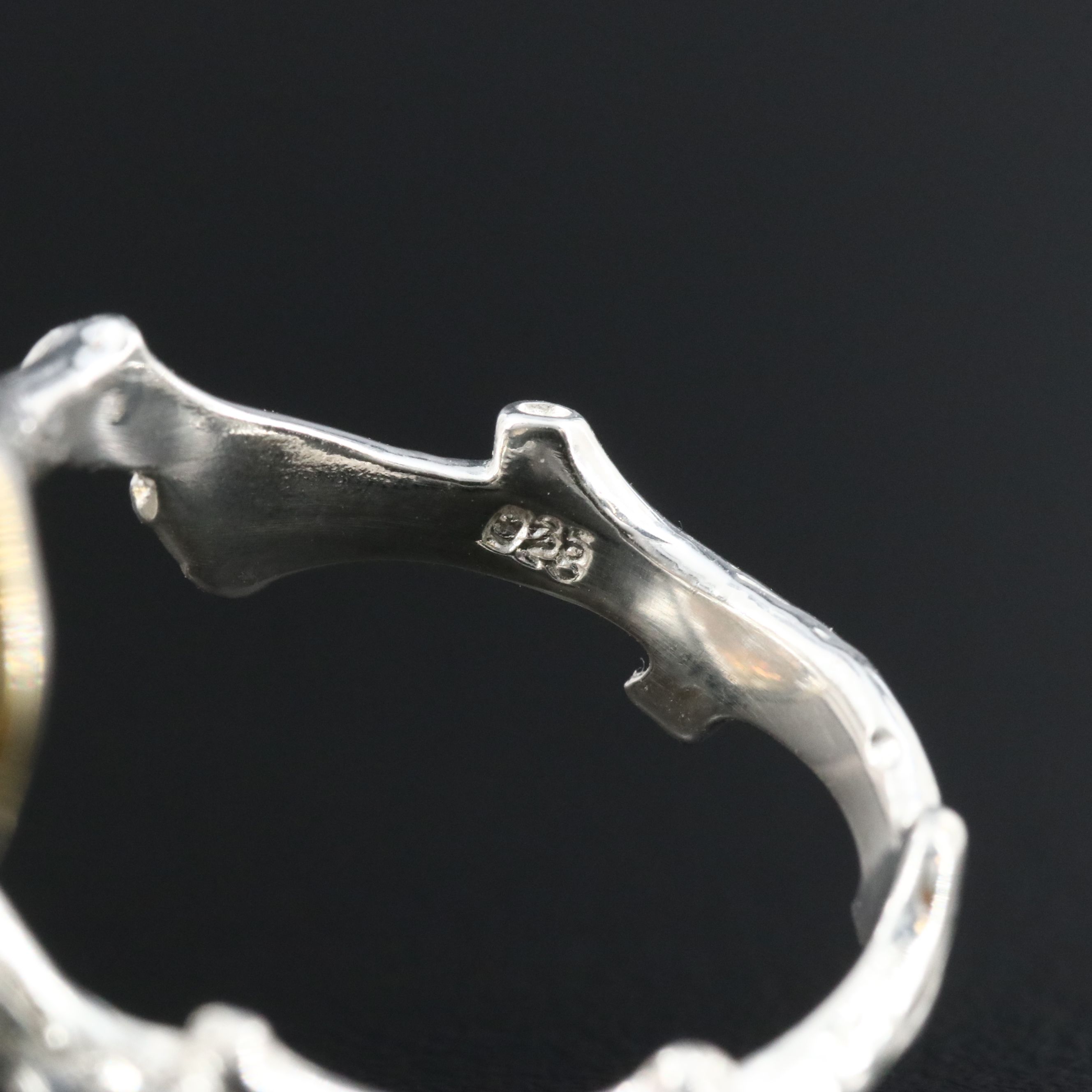 Sterling Labradorite and Blue Topaz Carved Floral Ring