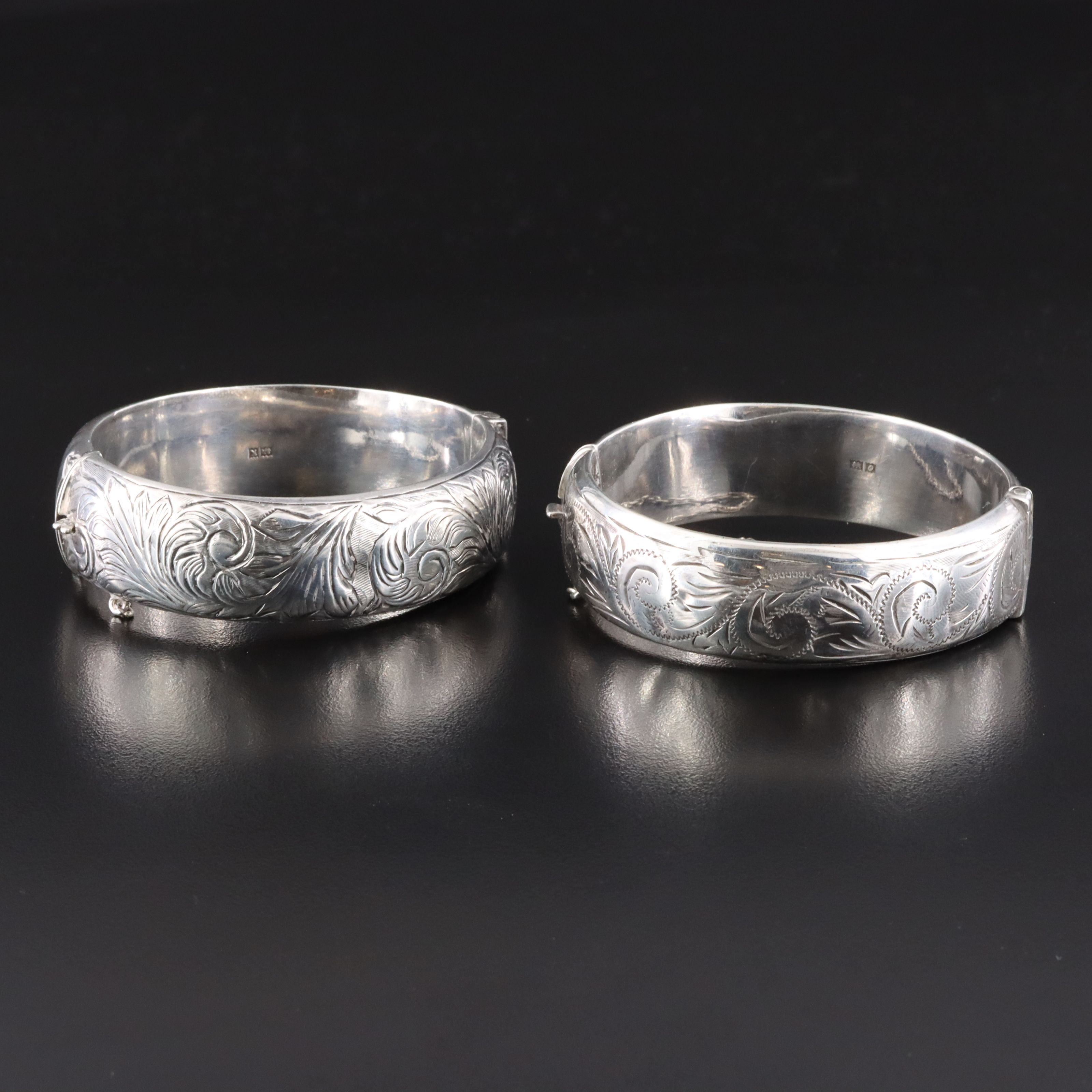 Vintage English CPS Jewellery Company Ltd Sterling Scrollwork Hinged Bangles