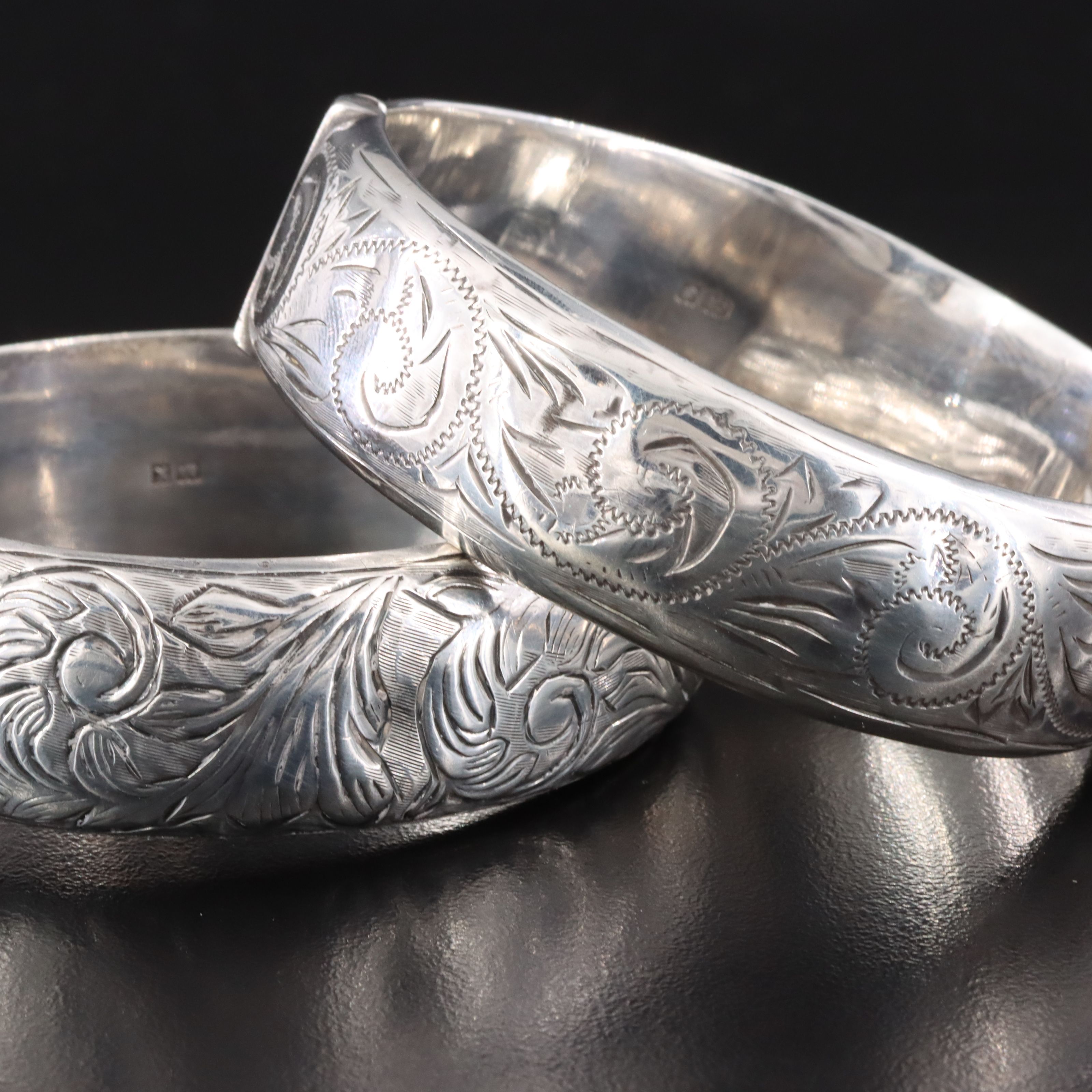 Vintage English CPS Jewellery Company Ltd Sterling Scrollwork Hinged Bangles