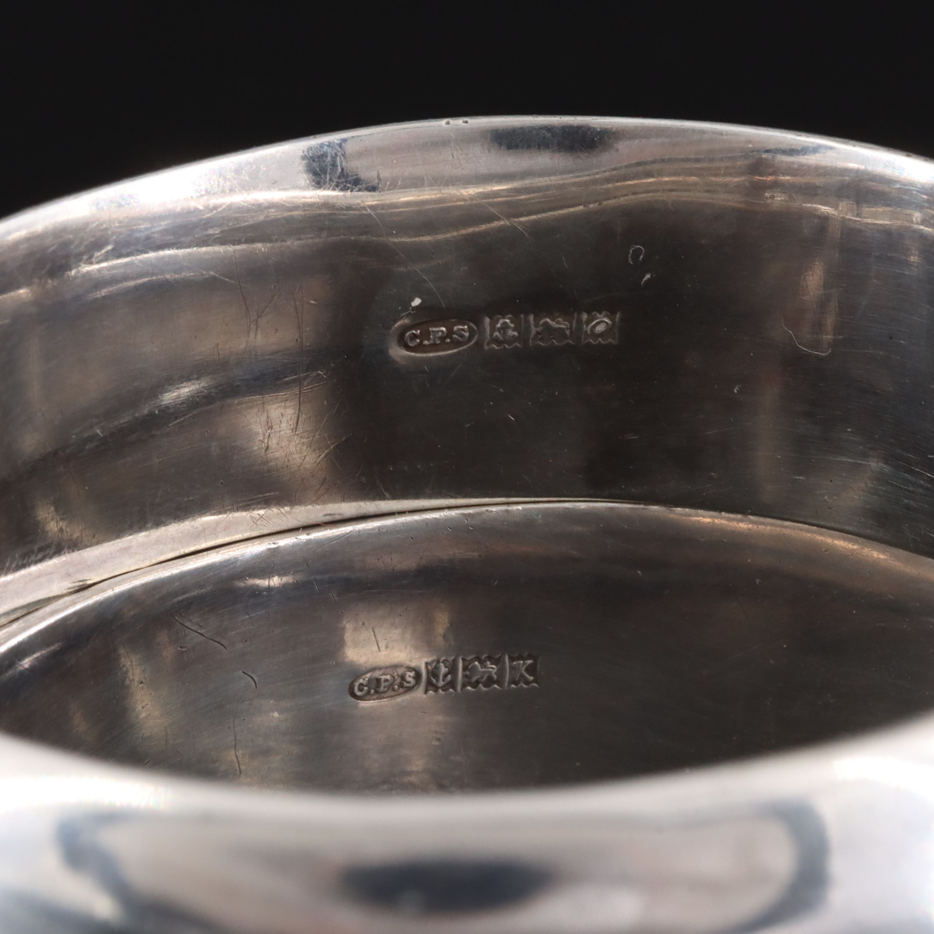 Vintage English CPS Jewellery Company Ltd Sterling Scrollwork Hinged Bangles