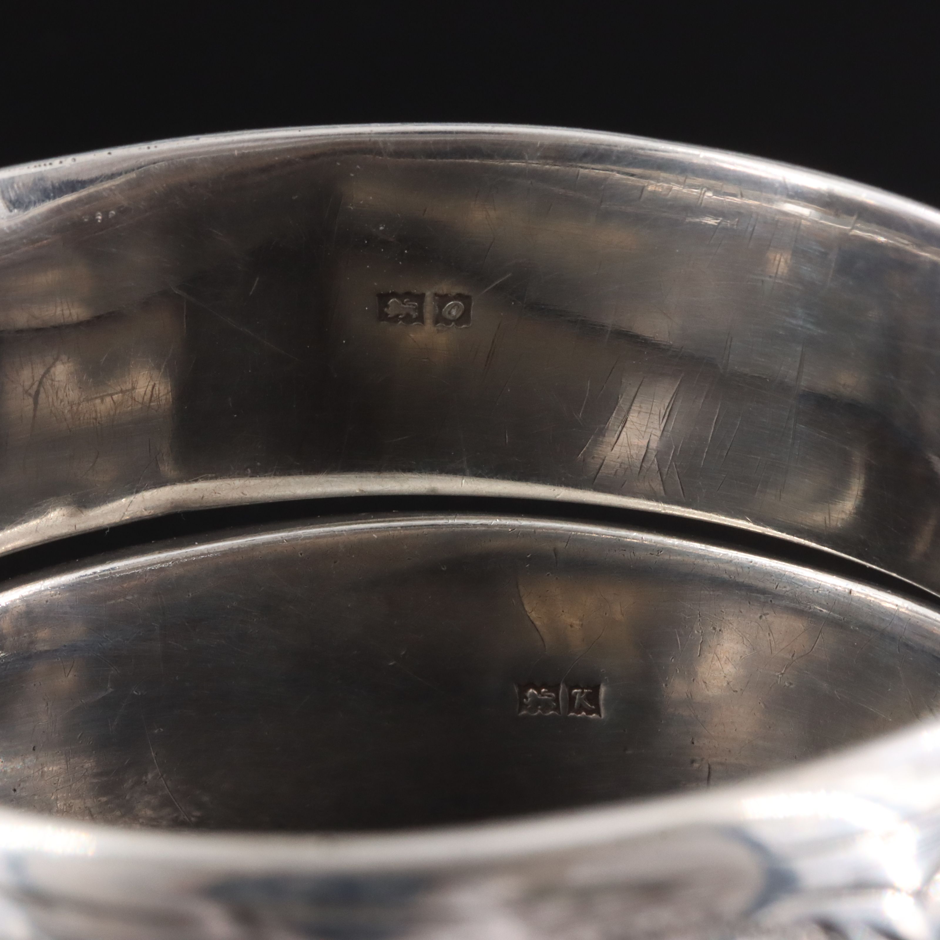 Vintage English CPS Jewellery Company Ltd Sterling Scrollwork Hinged Bangles