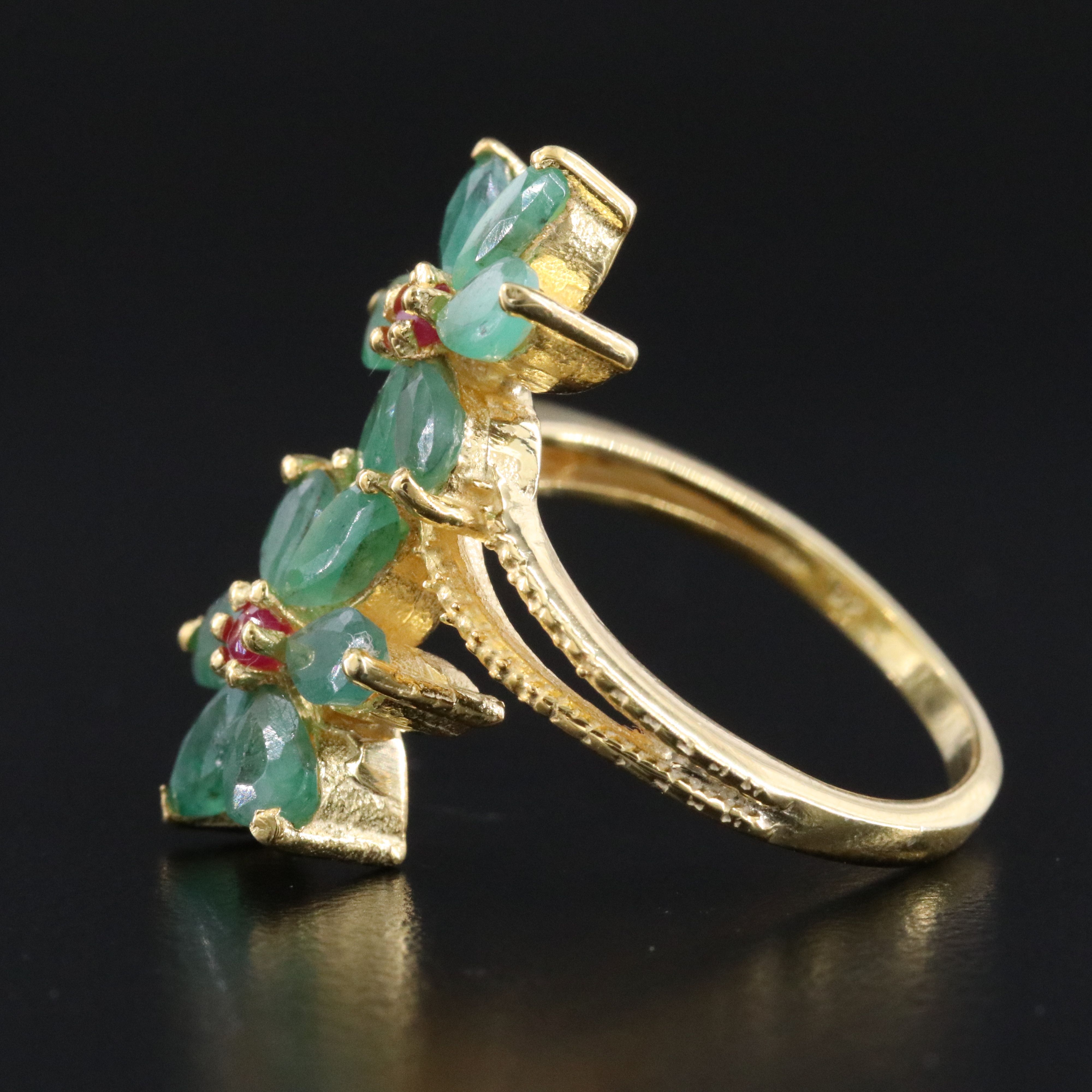 Sterling Emerald and Ruby Flower Ring
