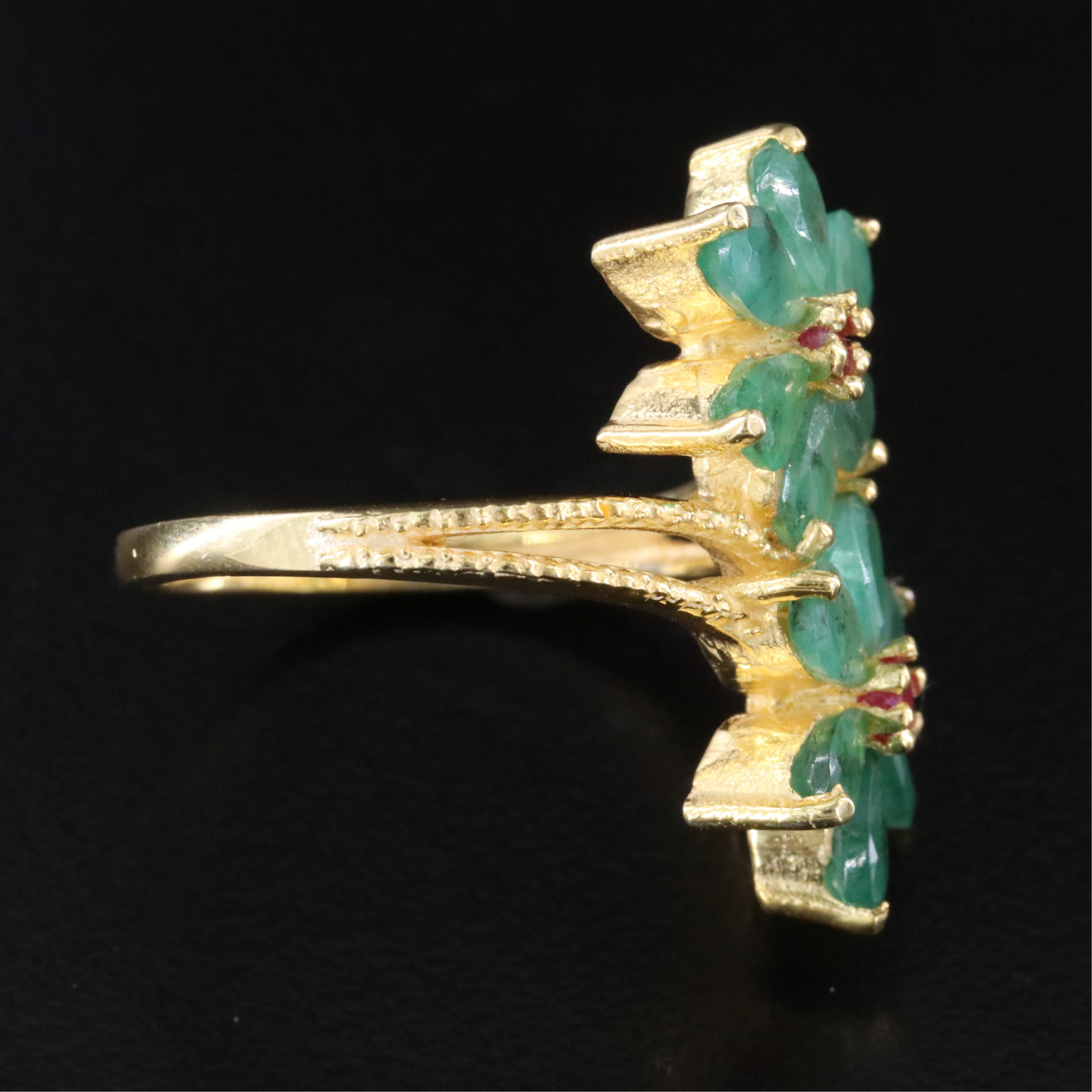 Sterling Emerald and Ruby Flower Ring