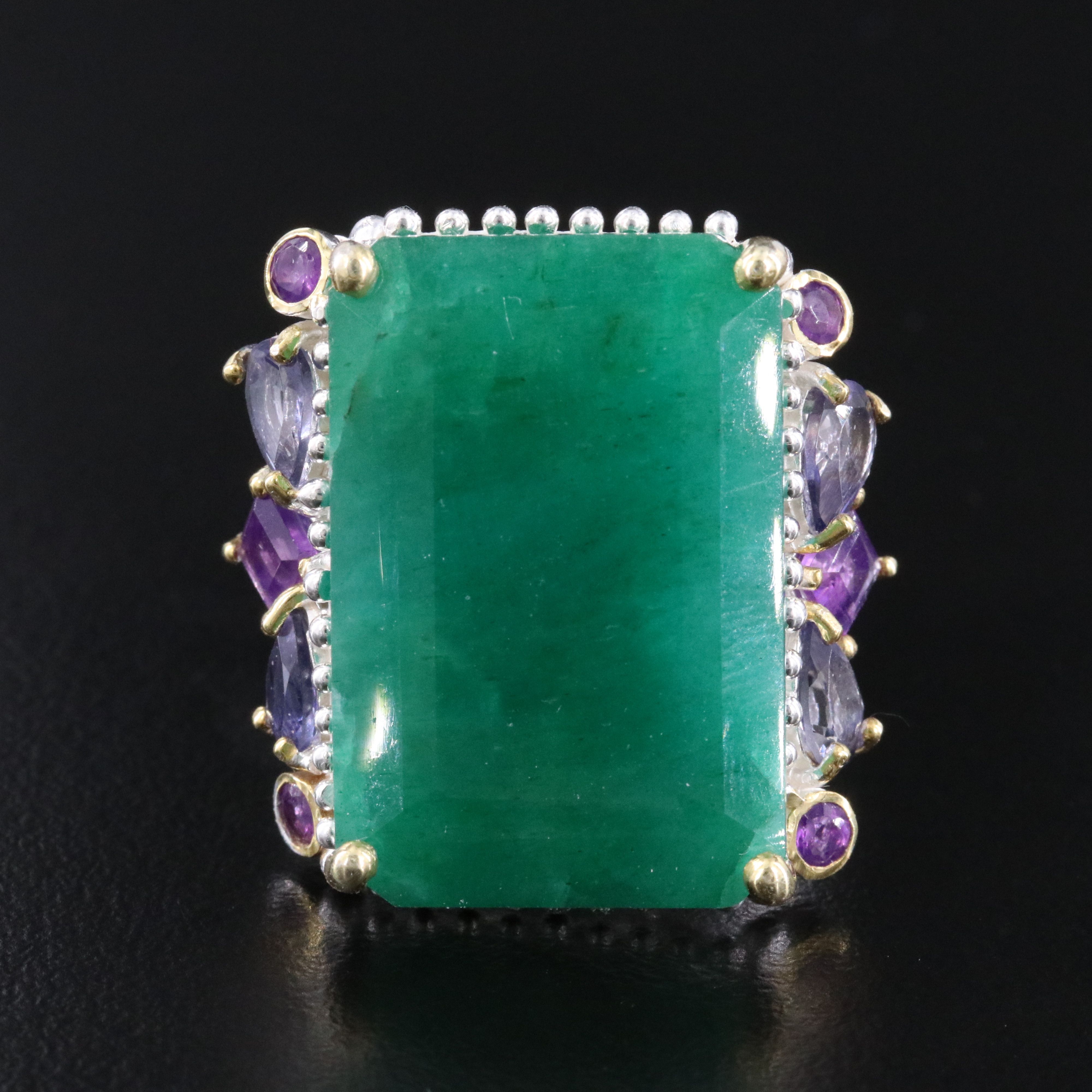 Sterling Emerald, Amethyst, and Iolite Ring