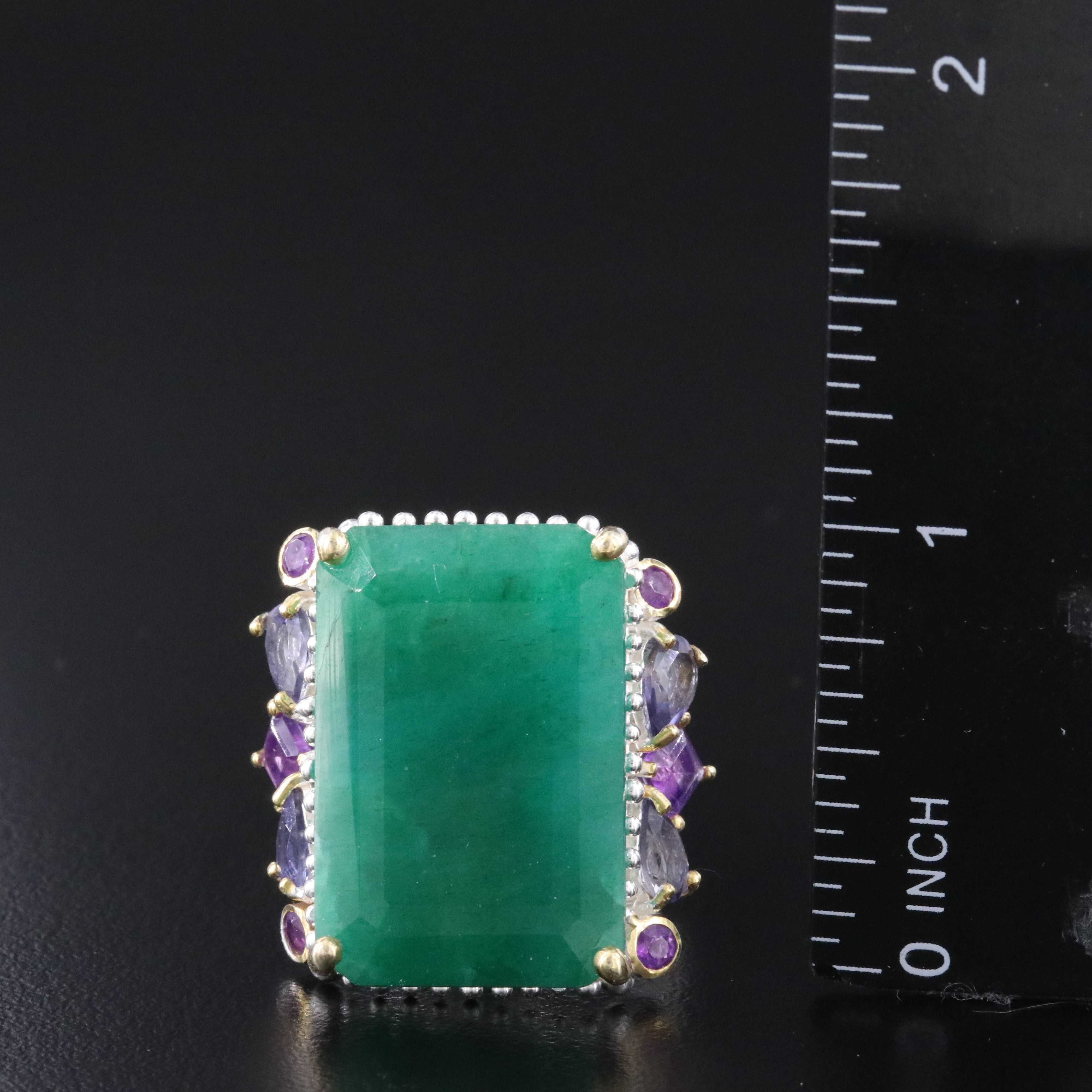 Sterling Emerald, Amethyst, and Iolite Ring