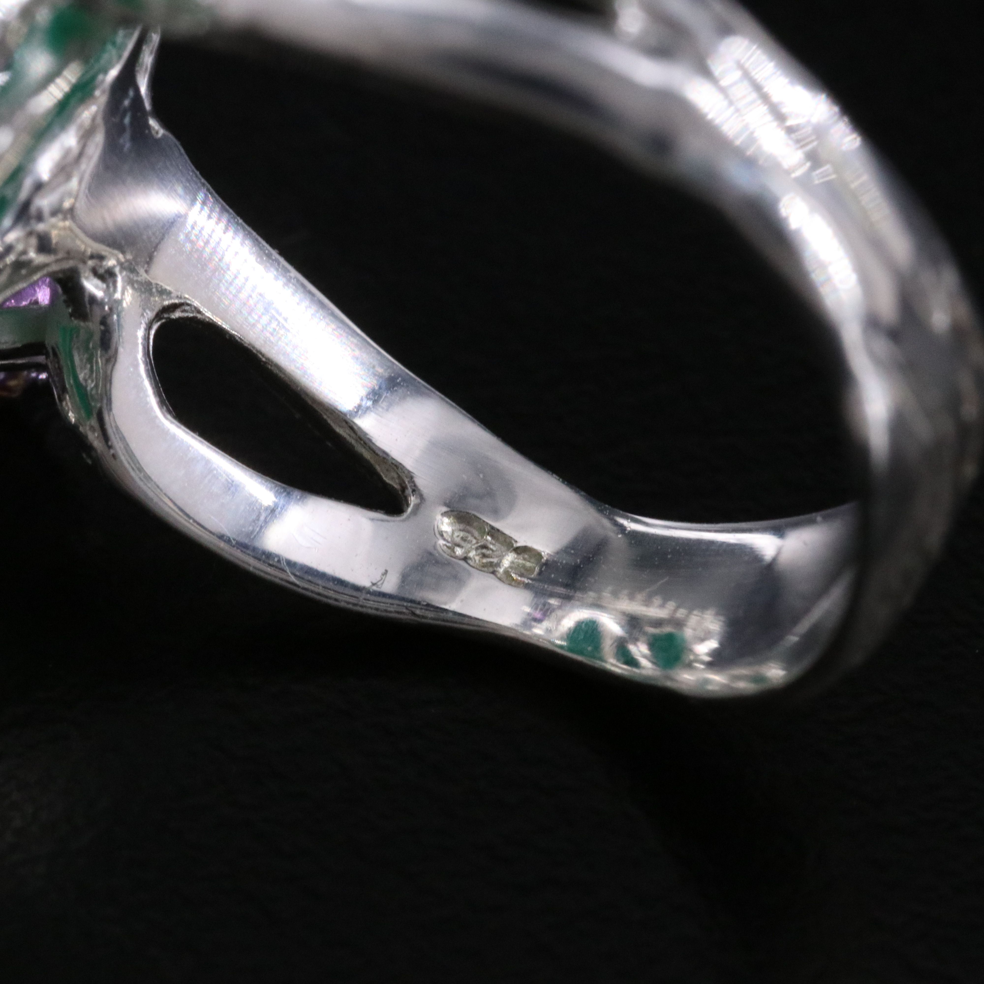 Sterling Emerald, Amethyst, and Iolite Ring