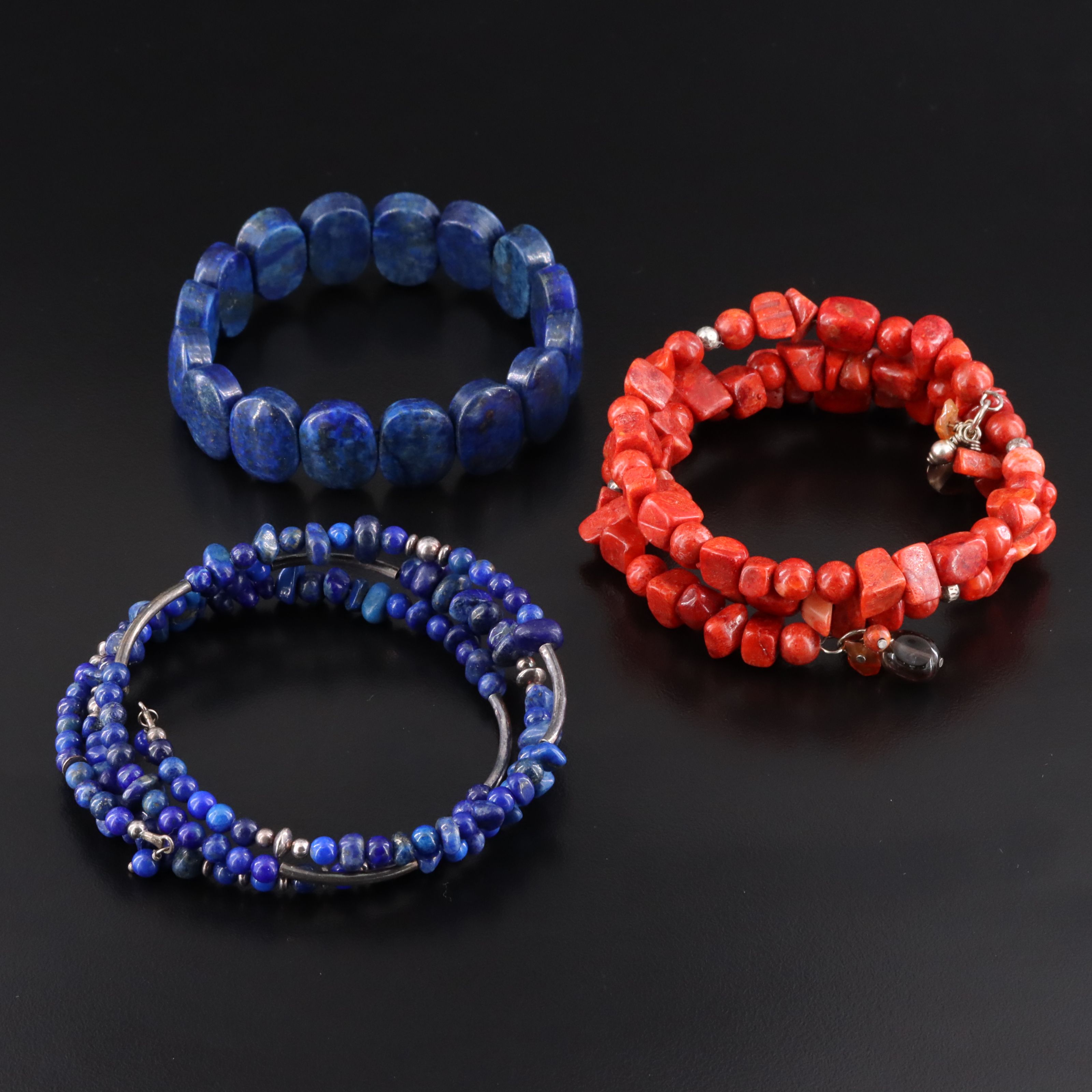 Sterling Coral and Lapis Lazuli Bracelets