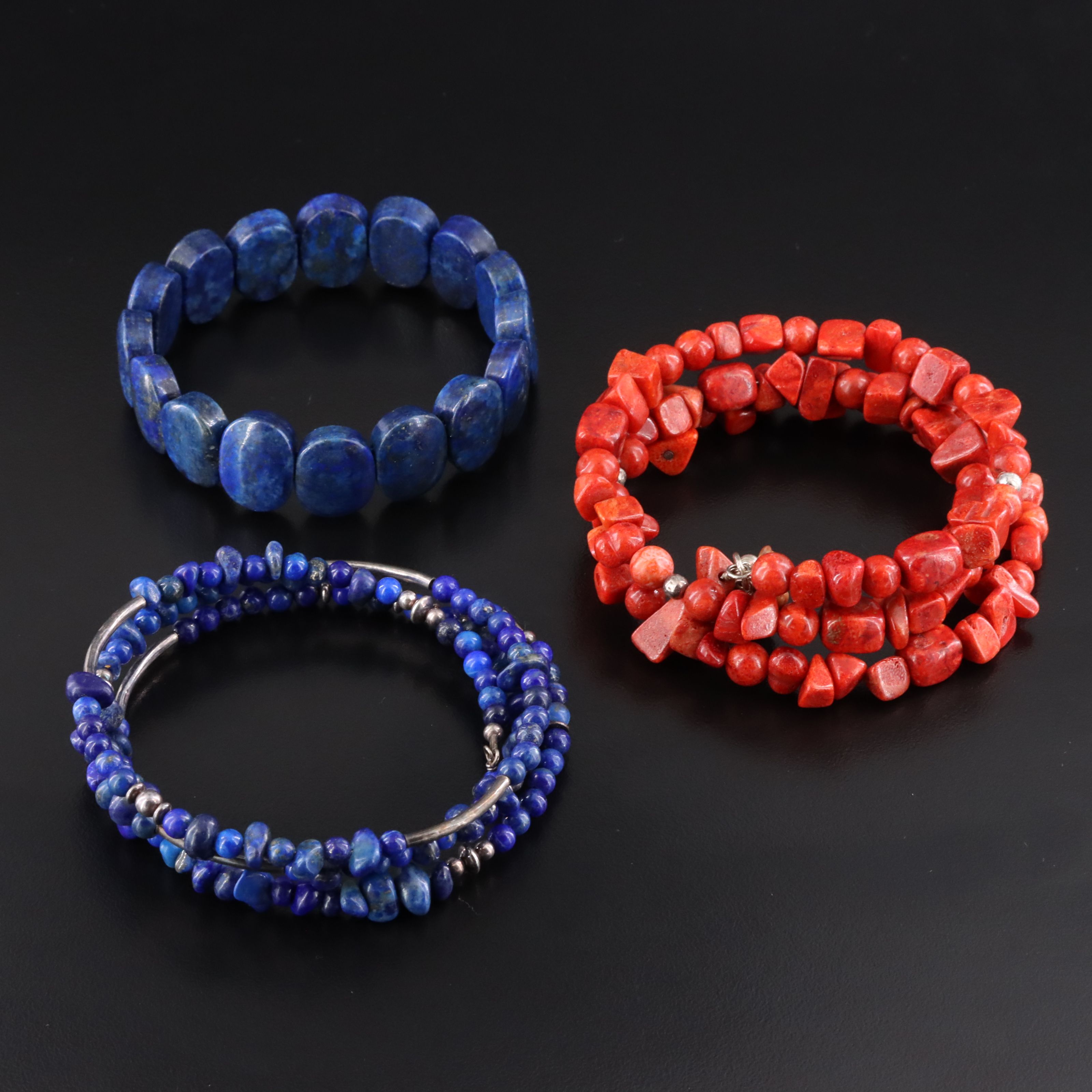 Sterling Coral and Lapis Lazuli Bracelets