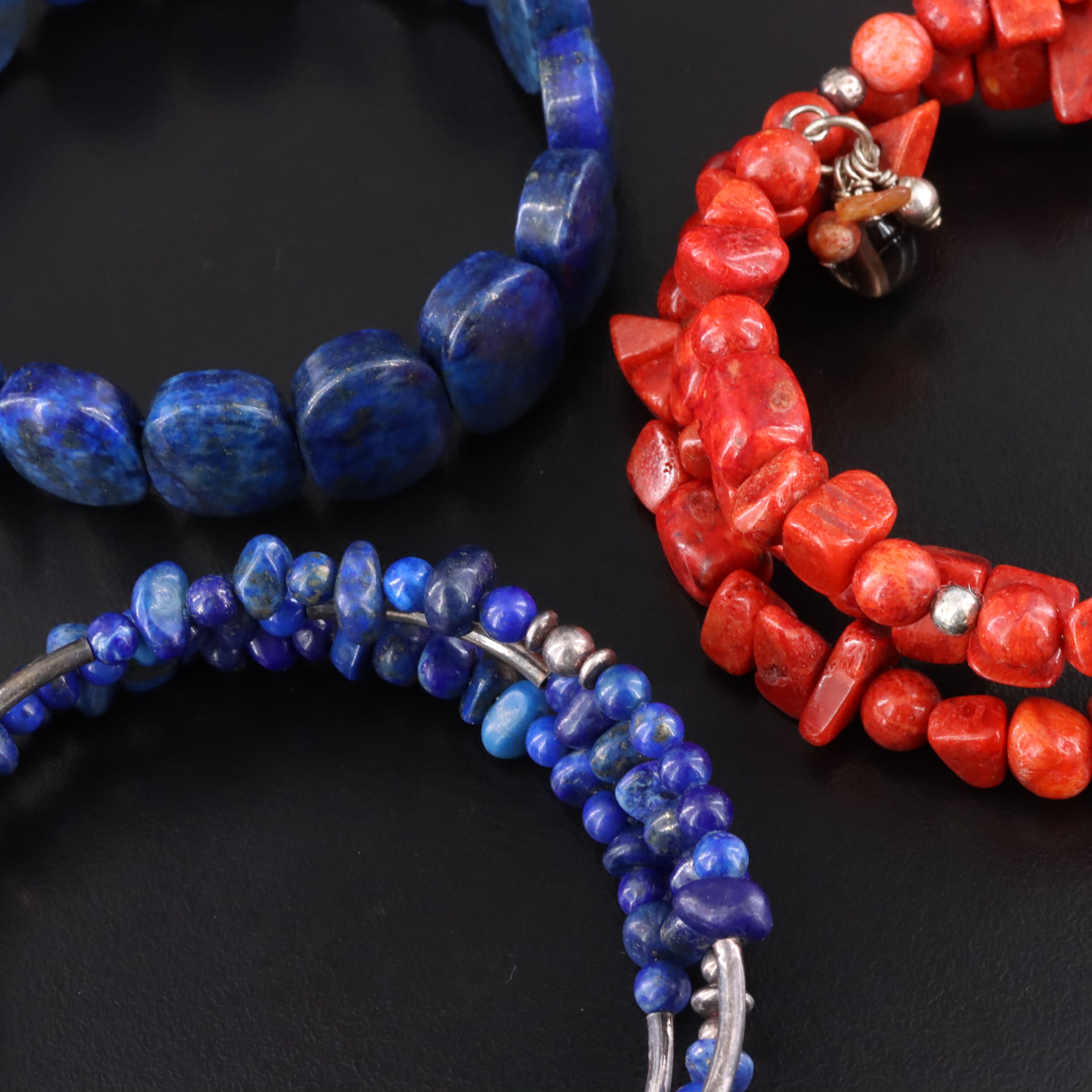Sterling Coral and Lapis Lazuli Bracelets