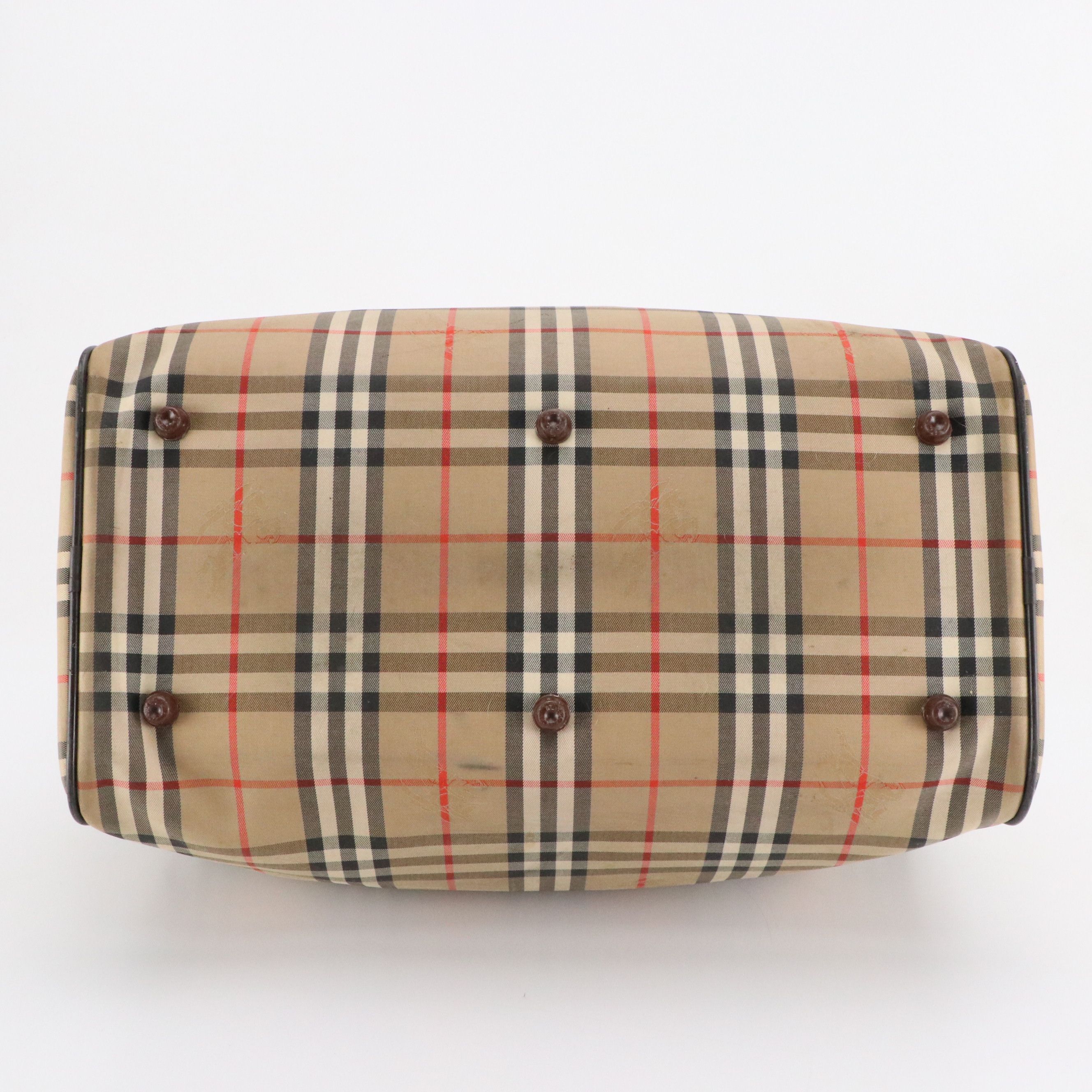 Burberrys Locking Duffle Bag in Haymarket Check Canvas and Brown Leather