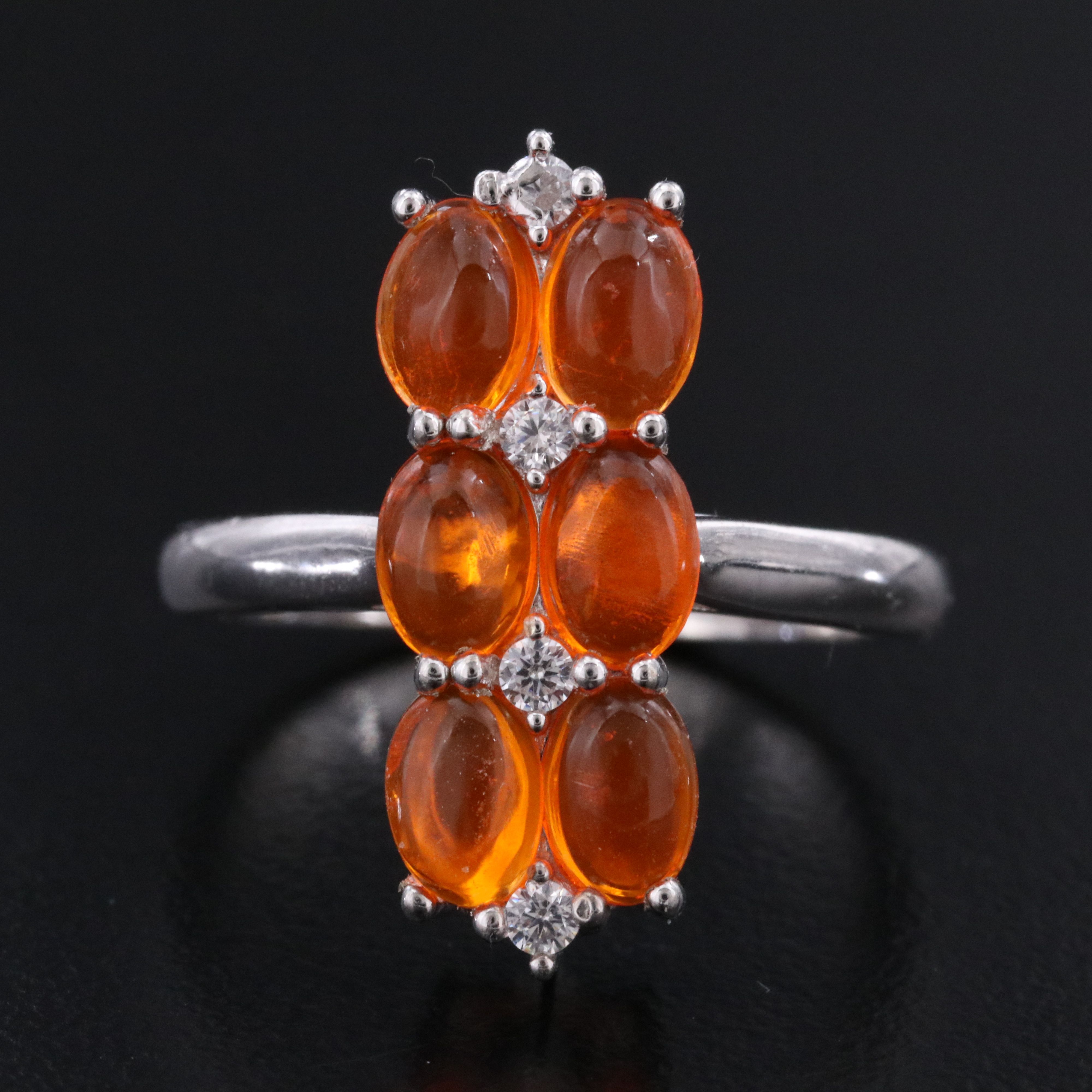 Sterling Fire Opal and CZ Ring