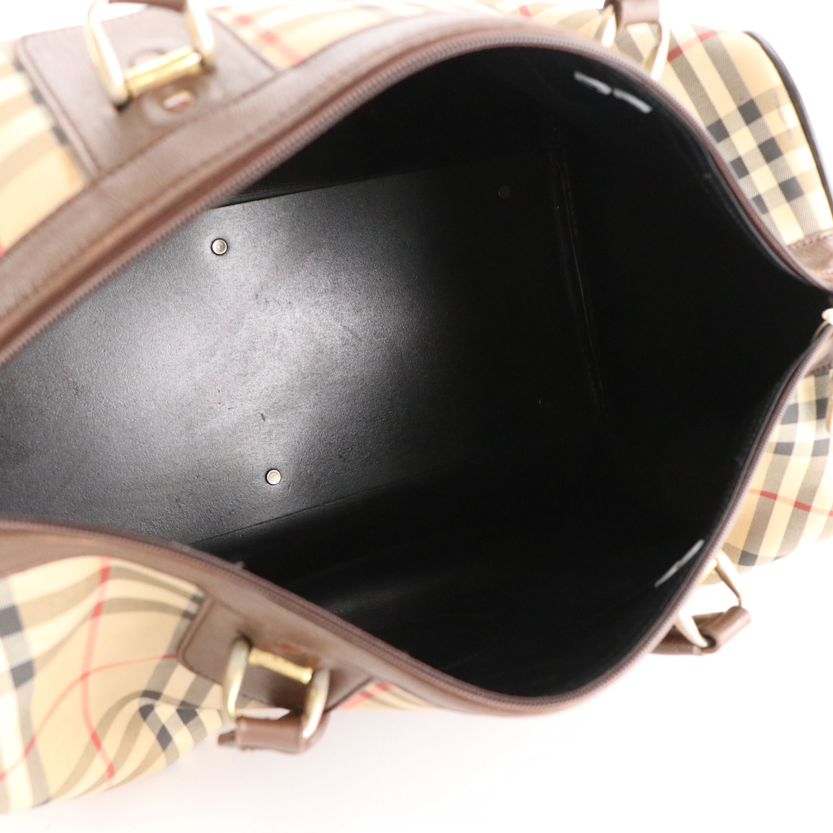 Burberrys Locking Duffle Bag in Haymarket Check Canvas and Brown Leather