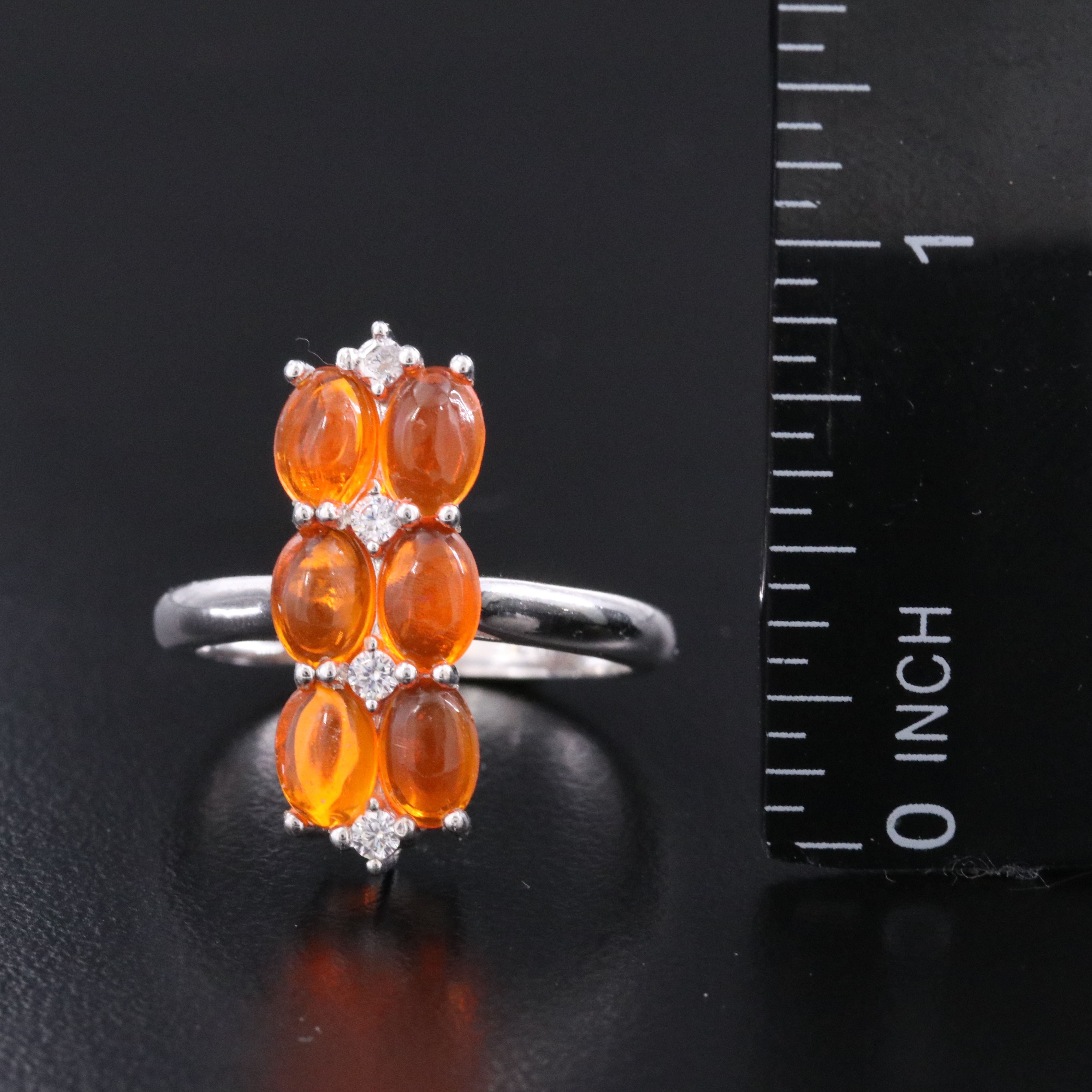 Sterling Fire Opal and CZ Ring