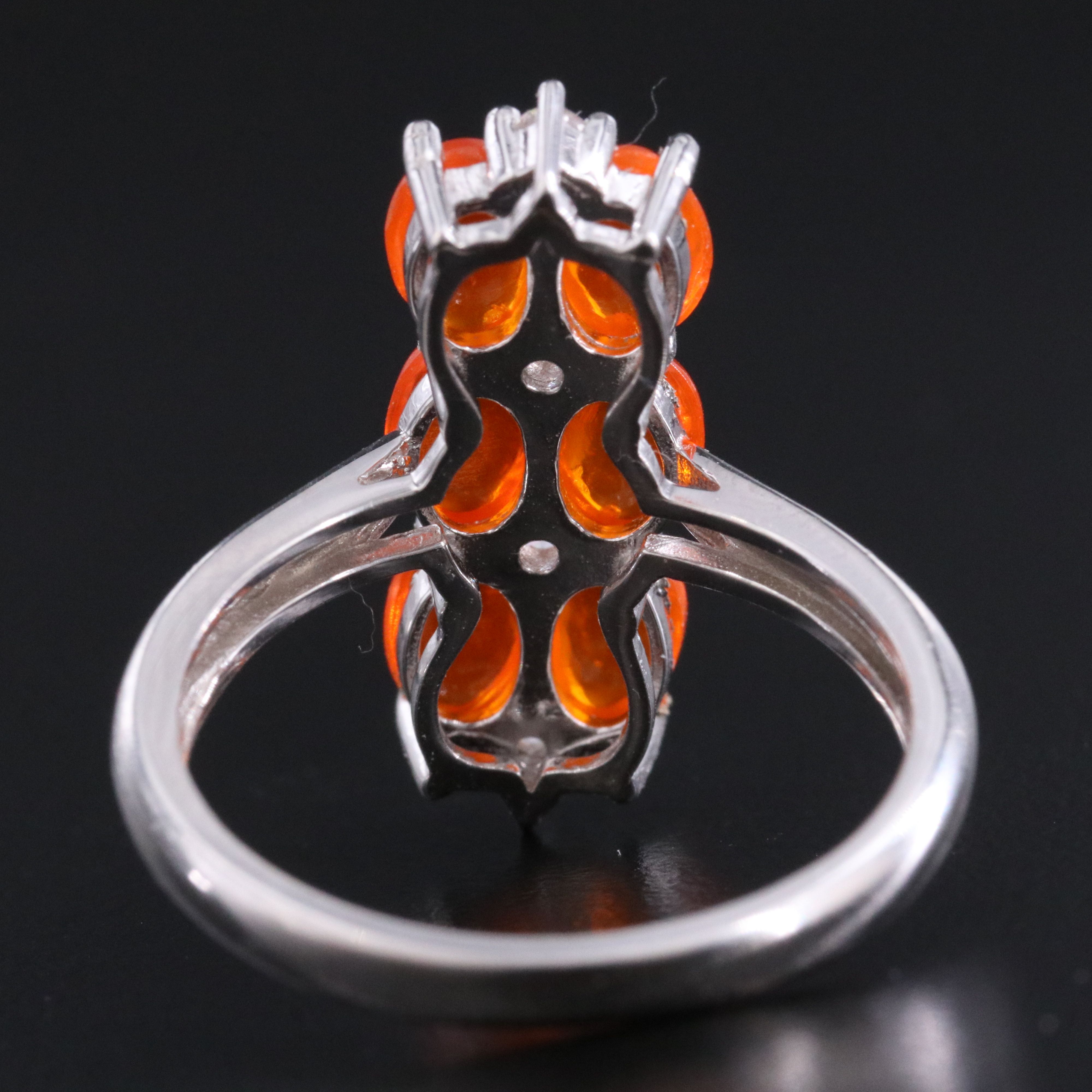 Sterling Fire Opal and CZ Ring