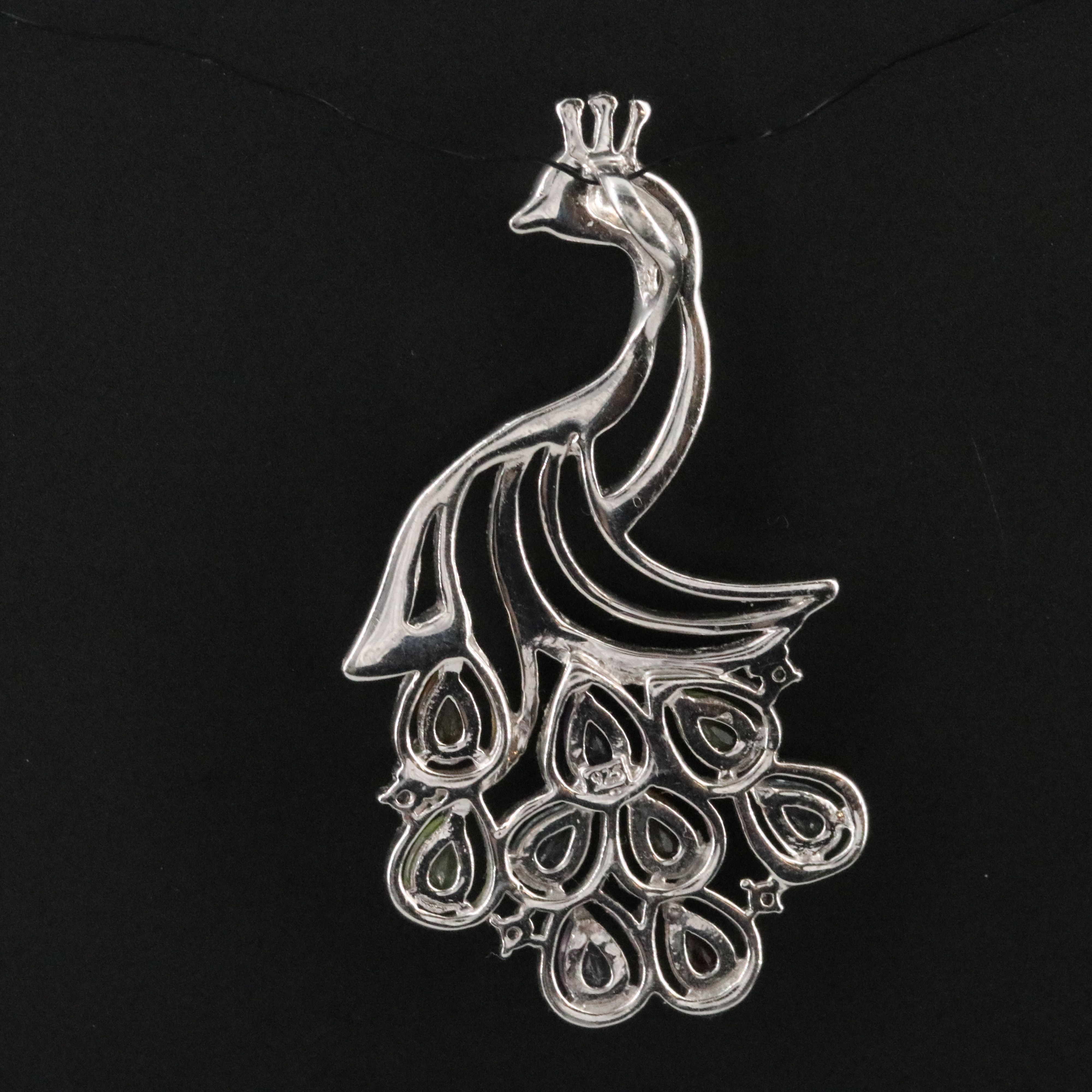 Sterling Citrine, Amethyst, and Peridot Peacock Pendant