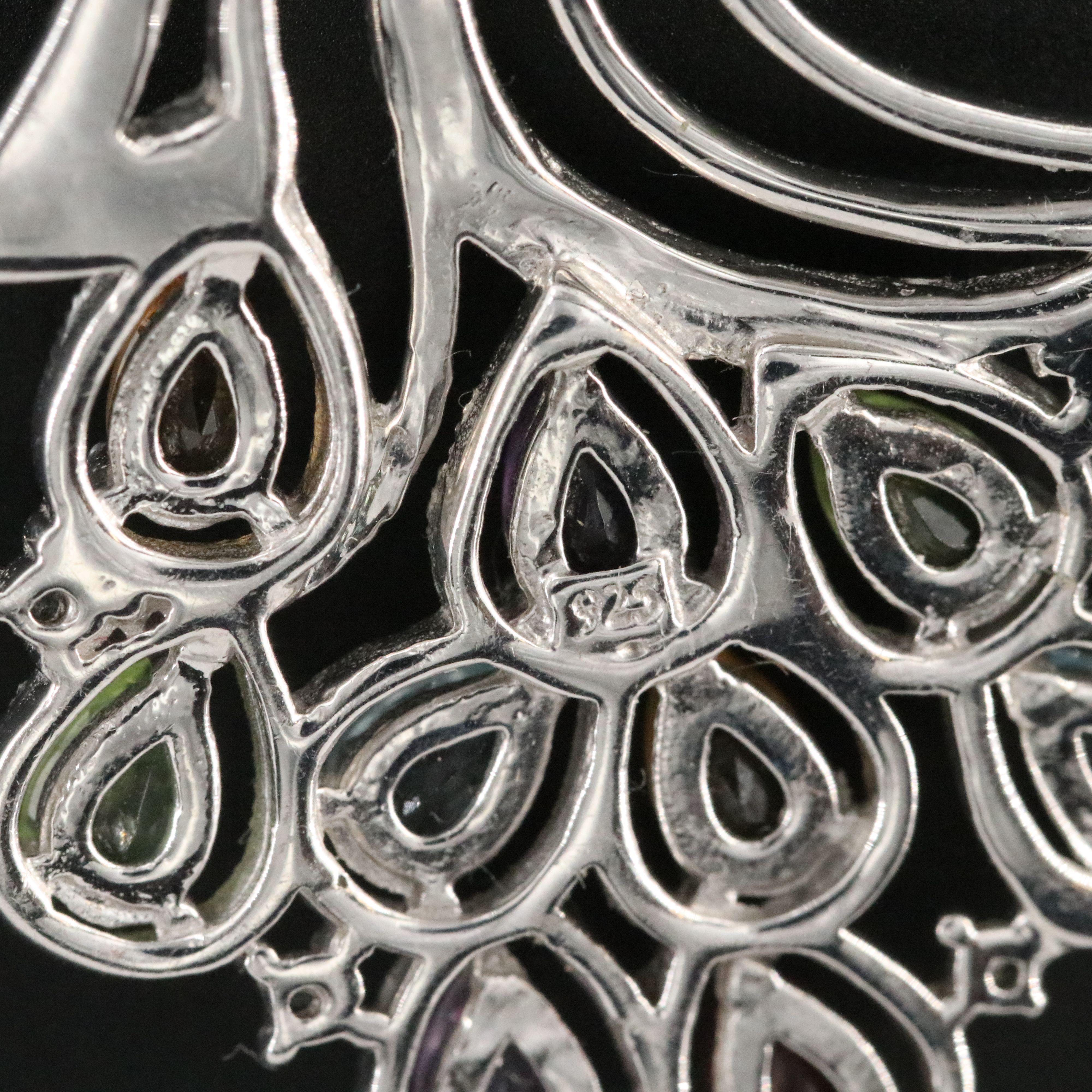 Sterling Citrine, Amethyst, and Peridot Peacock Pendant